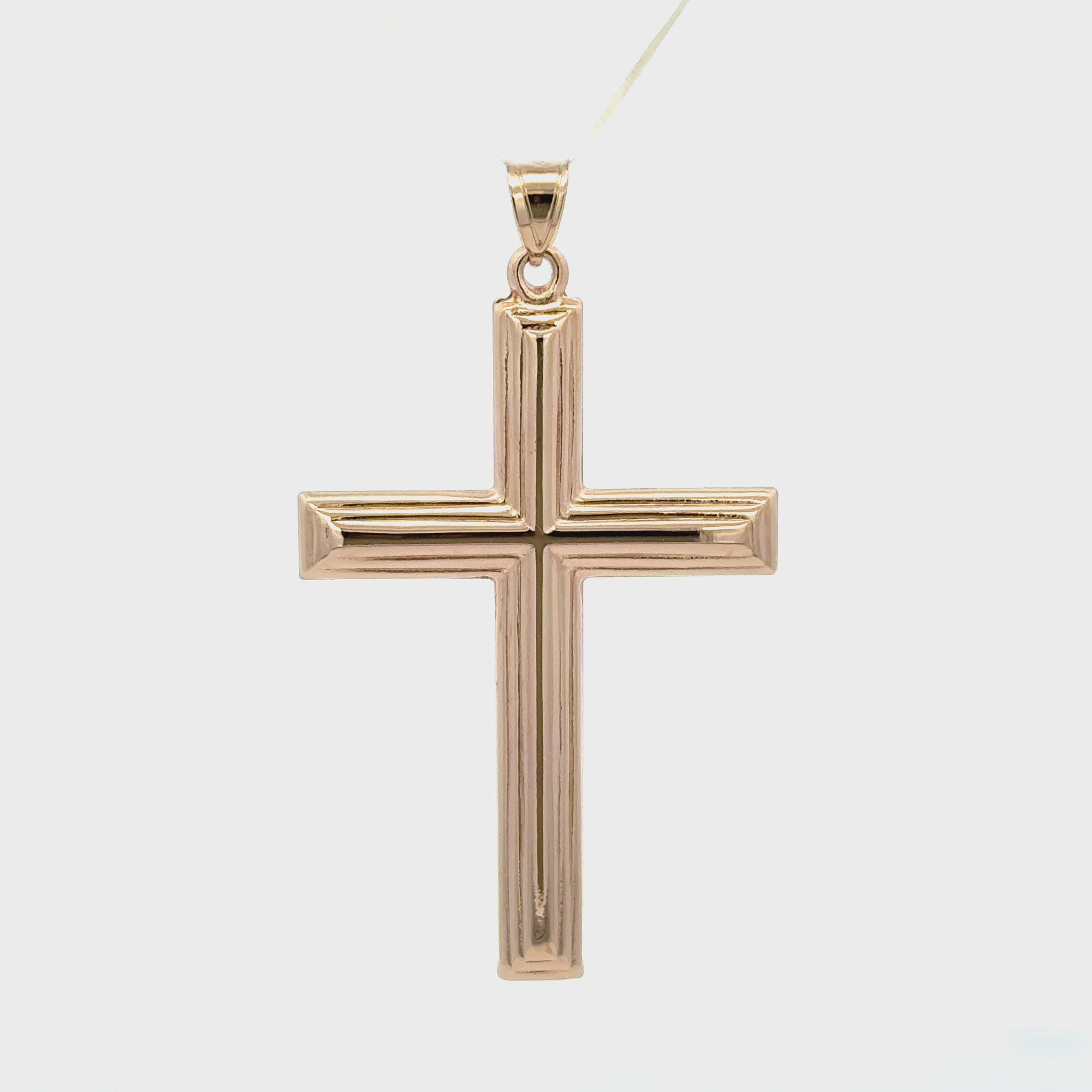 14K yellow gold XXL cross pendant with polished beveled edges handcrafted religious jewelry made in the USA back image