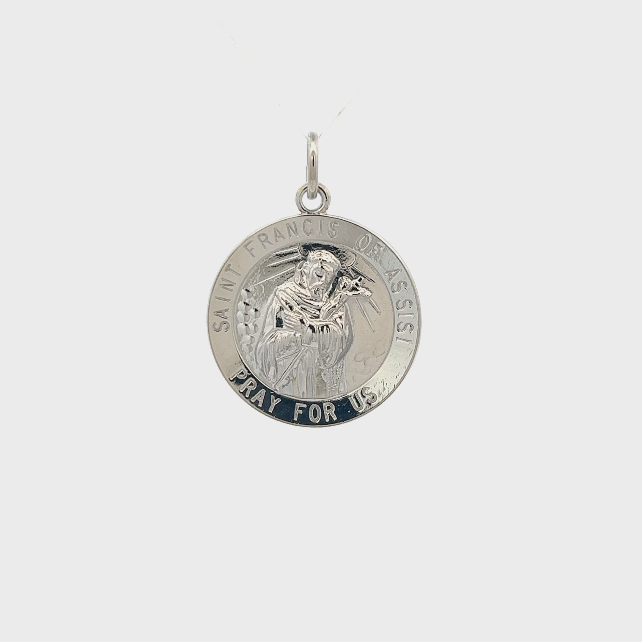 925 Bright Silver Saint Francis of Assisi Medal L M S