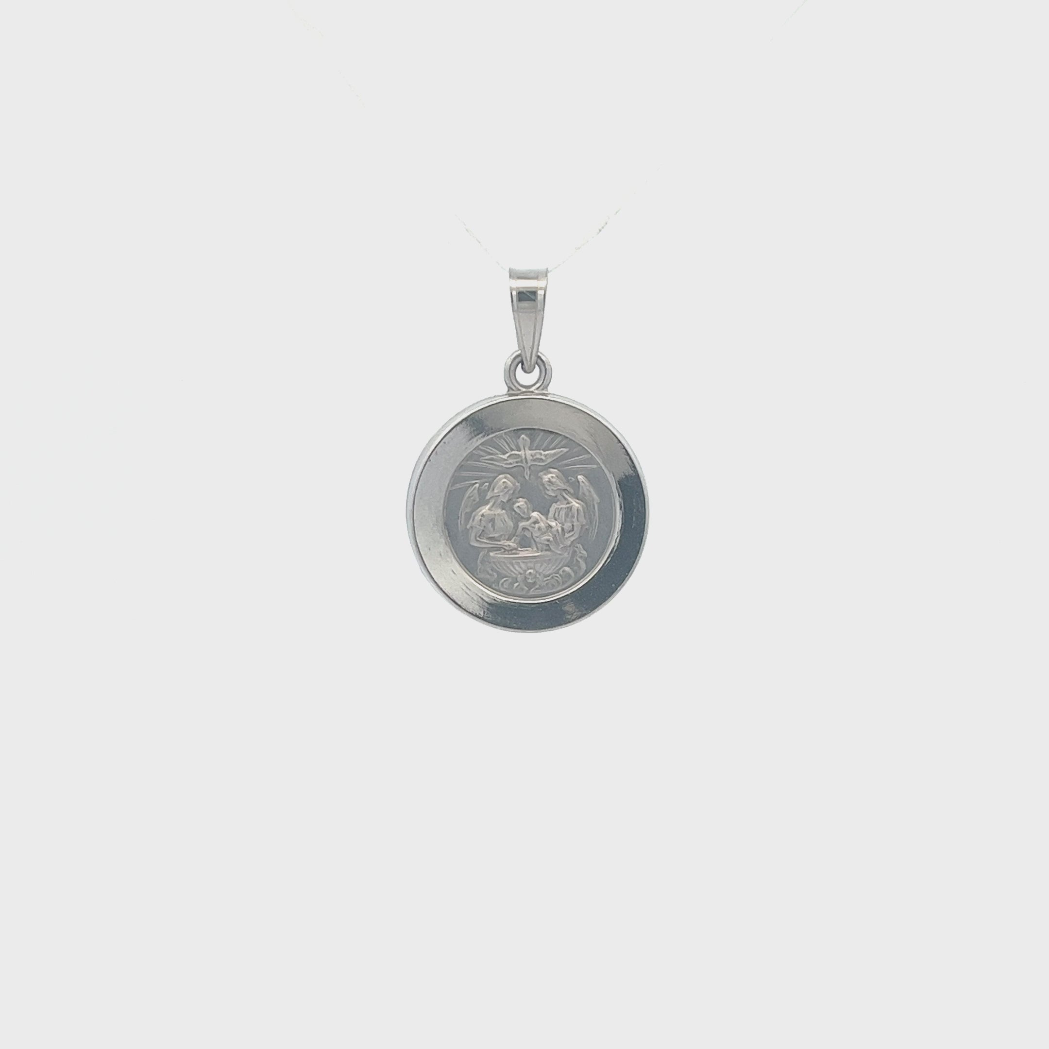 14K White Gold Baptism Medal S M