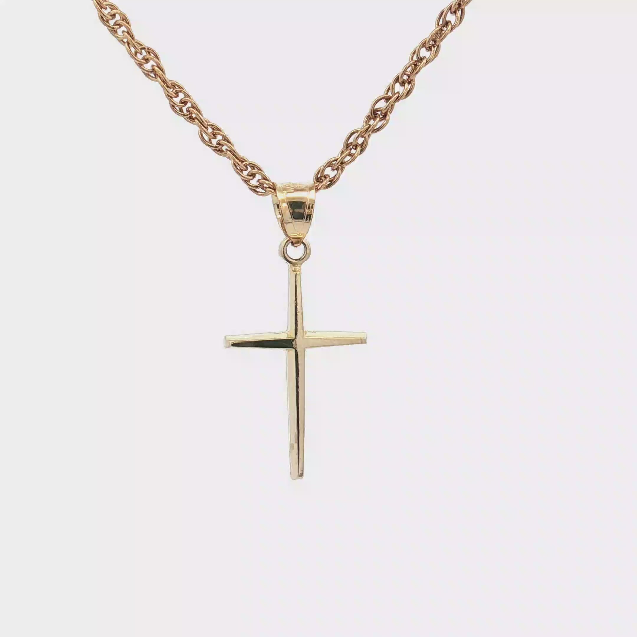 Solid 14K Double Bonded Gold Slim Cross pendant only S size video