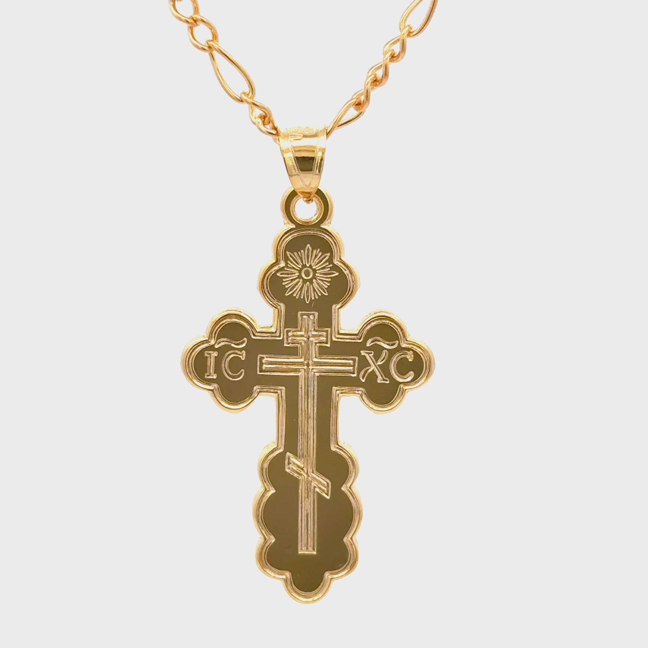 Solid 14K Double Bonded Gold Orthodox Cross pendant only L M video