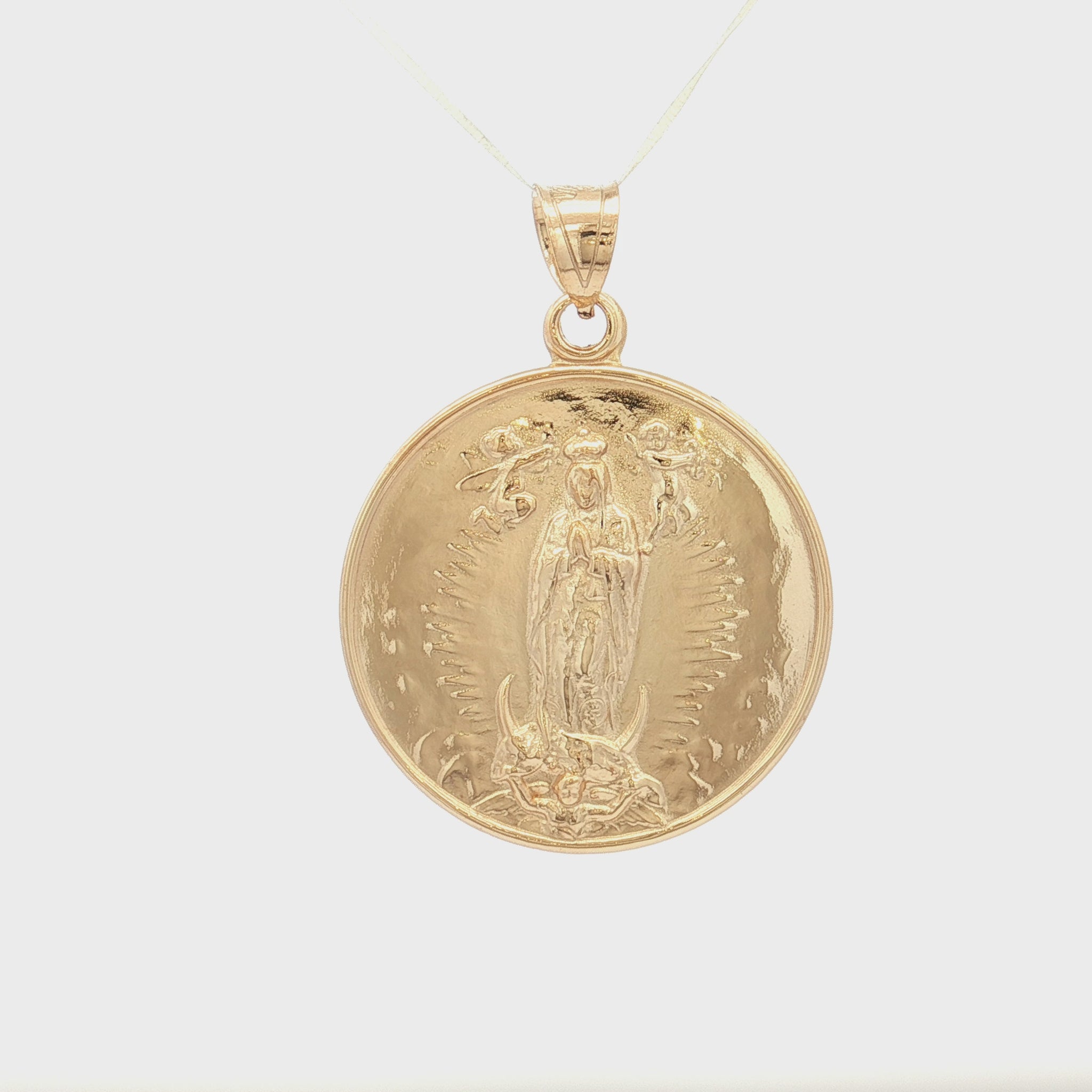 Solid 14K Double Bonded Gold Our Lady of Guadalupe pendant medal pendant only image size XL (1") XS (1/2") video