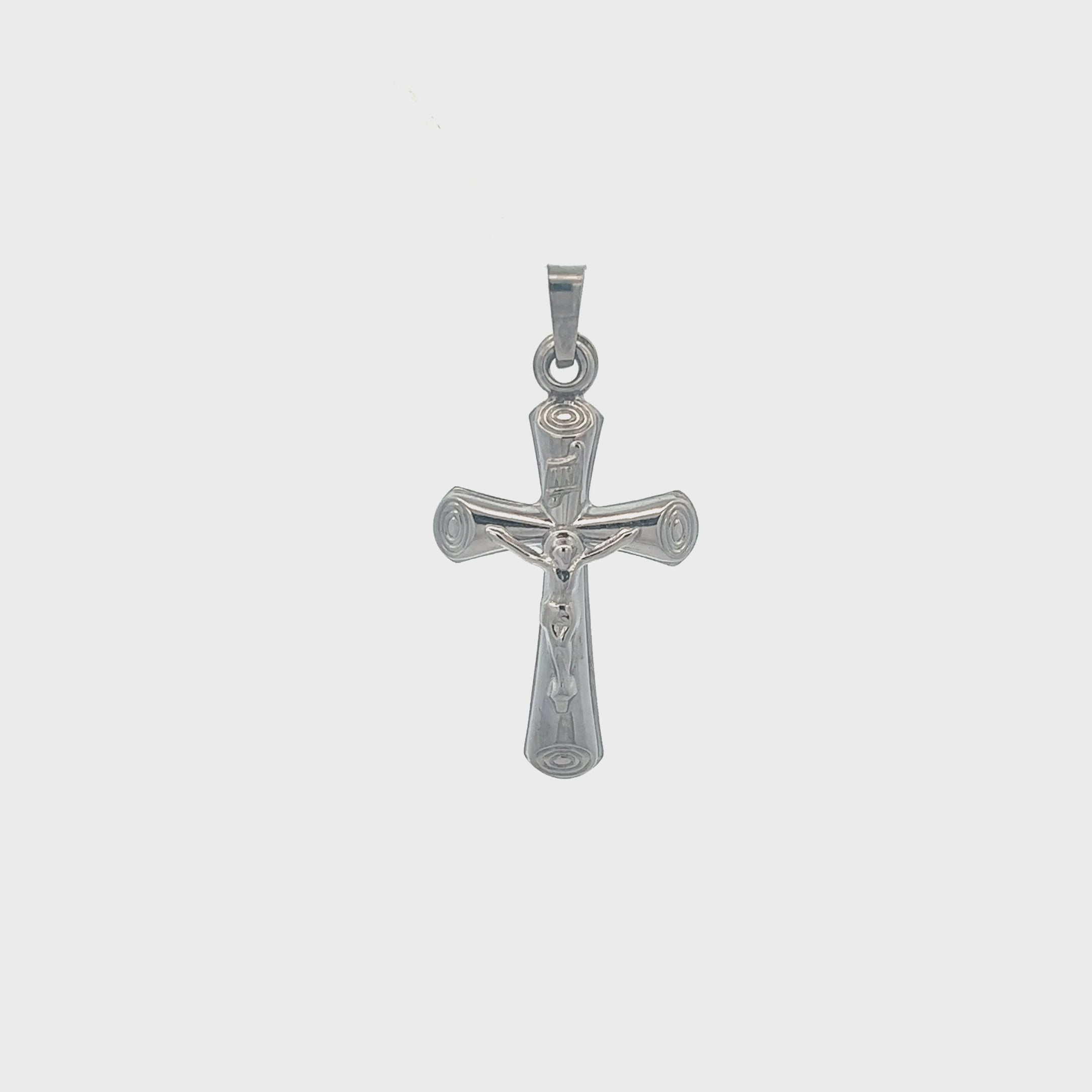 14K White Gold Circle Edge Crucifix S