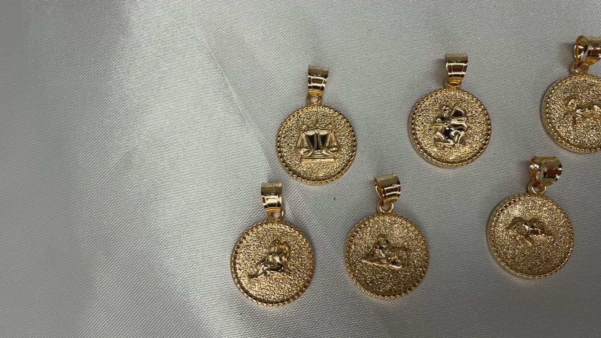 Solid 14K Double Bonded Gold zodiac charm pendants S Aries, Taurus, Gemini, Cancer, Leo, Virgo, Libra, Scorpio, Sagittarius, Capricorn, Aquarius, Pisces video