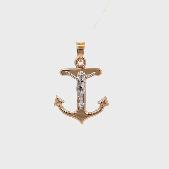 14K Two Tone Gold Plain Mariners Crucifix Anchor M