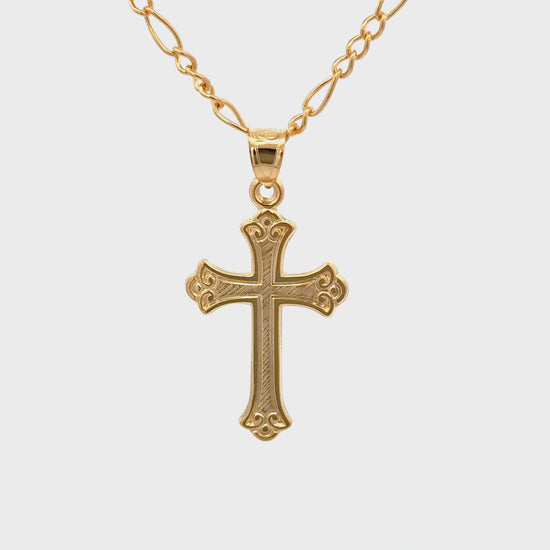 Solid 14K Double Bonded Gold Ornate Cross Pendant Only M S video