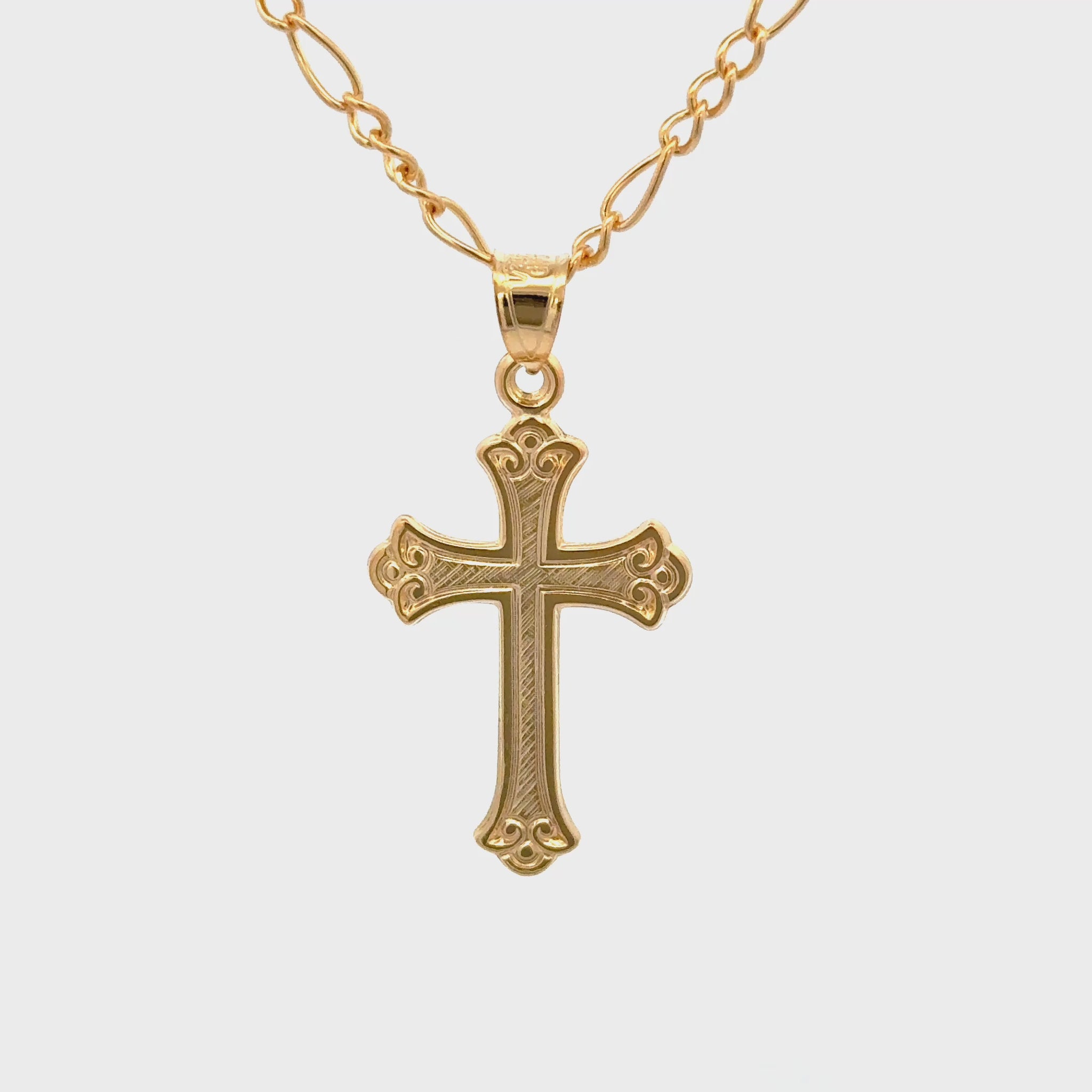 Solid 14K Double Bonded Gold Ornate Cross Pendant Only M S video