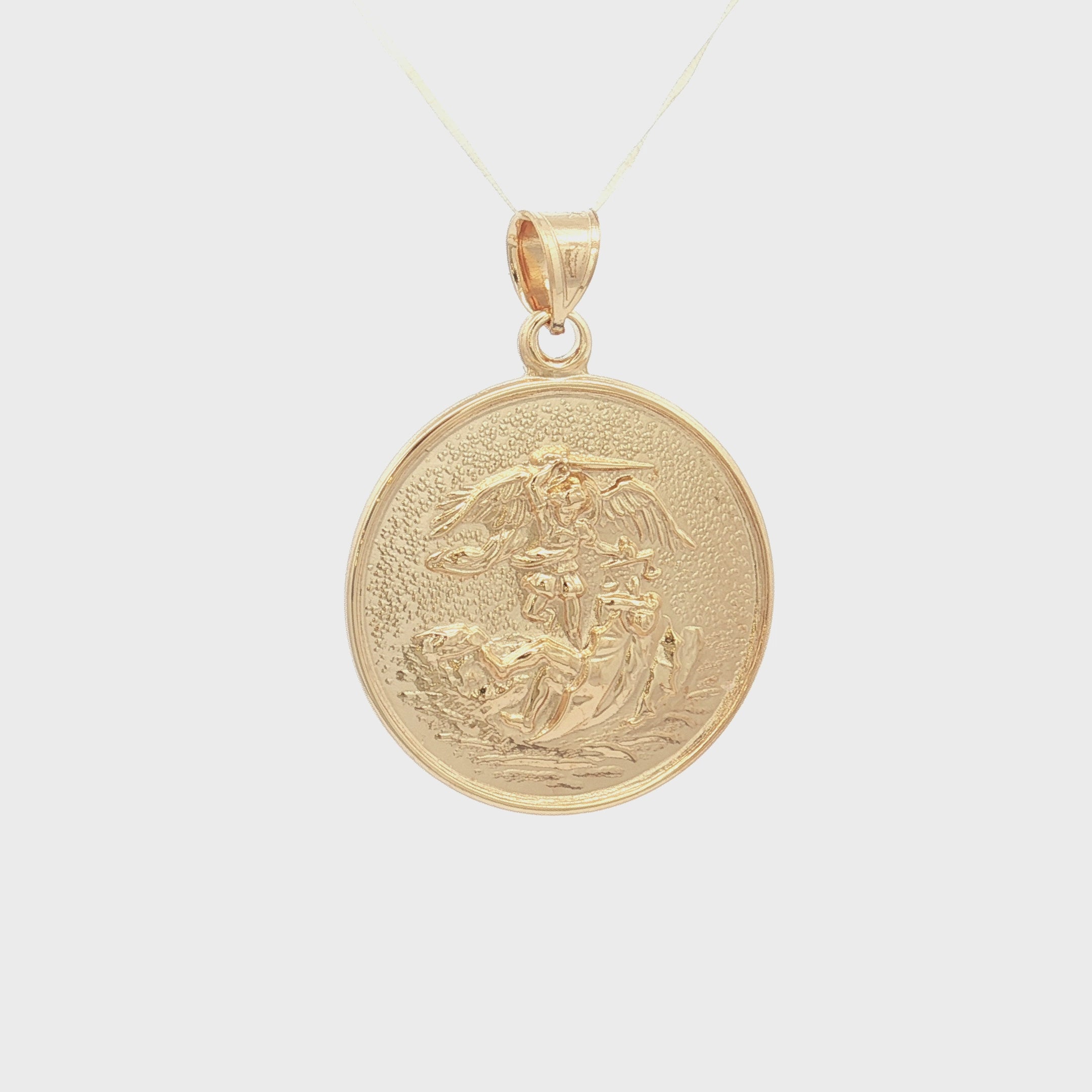 Solid 14K Double Bonded Gold Saint Michael pendant medal pendant only image size XL (1") XS (1/2") video