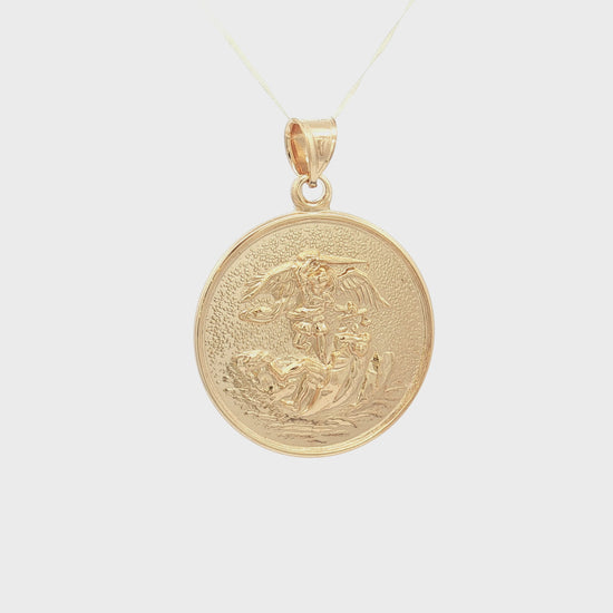 Solid 14K Double Bonded Gold Saint Michael pendant medal pendant only image size XL (1") XS (1/2") video