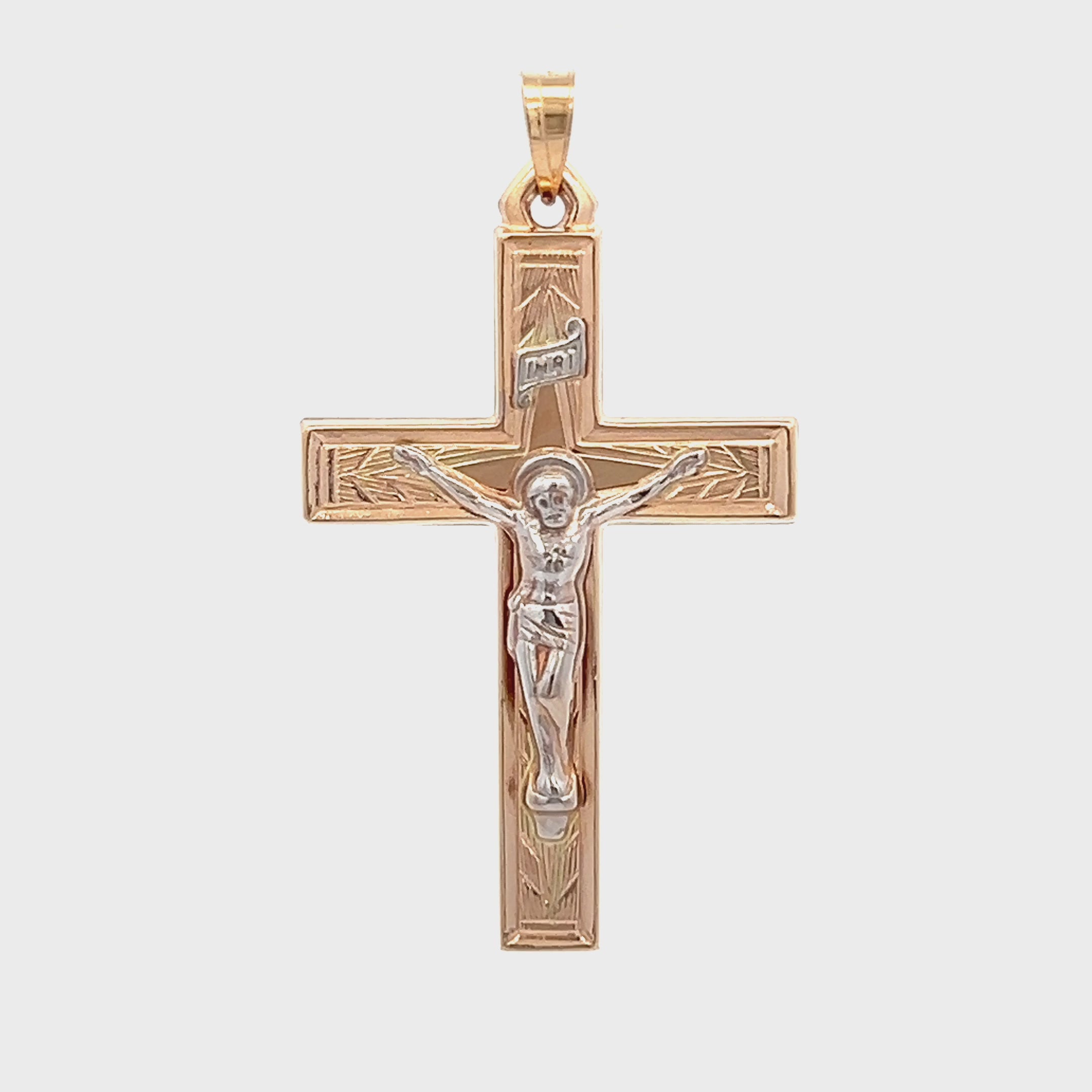 14K Two Tone Gold Design INRI Crucifix L M S