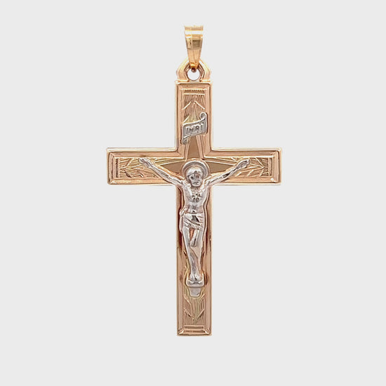 14K Two Tone Gold Design INRI Crucifix L M S