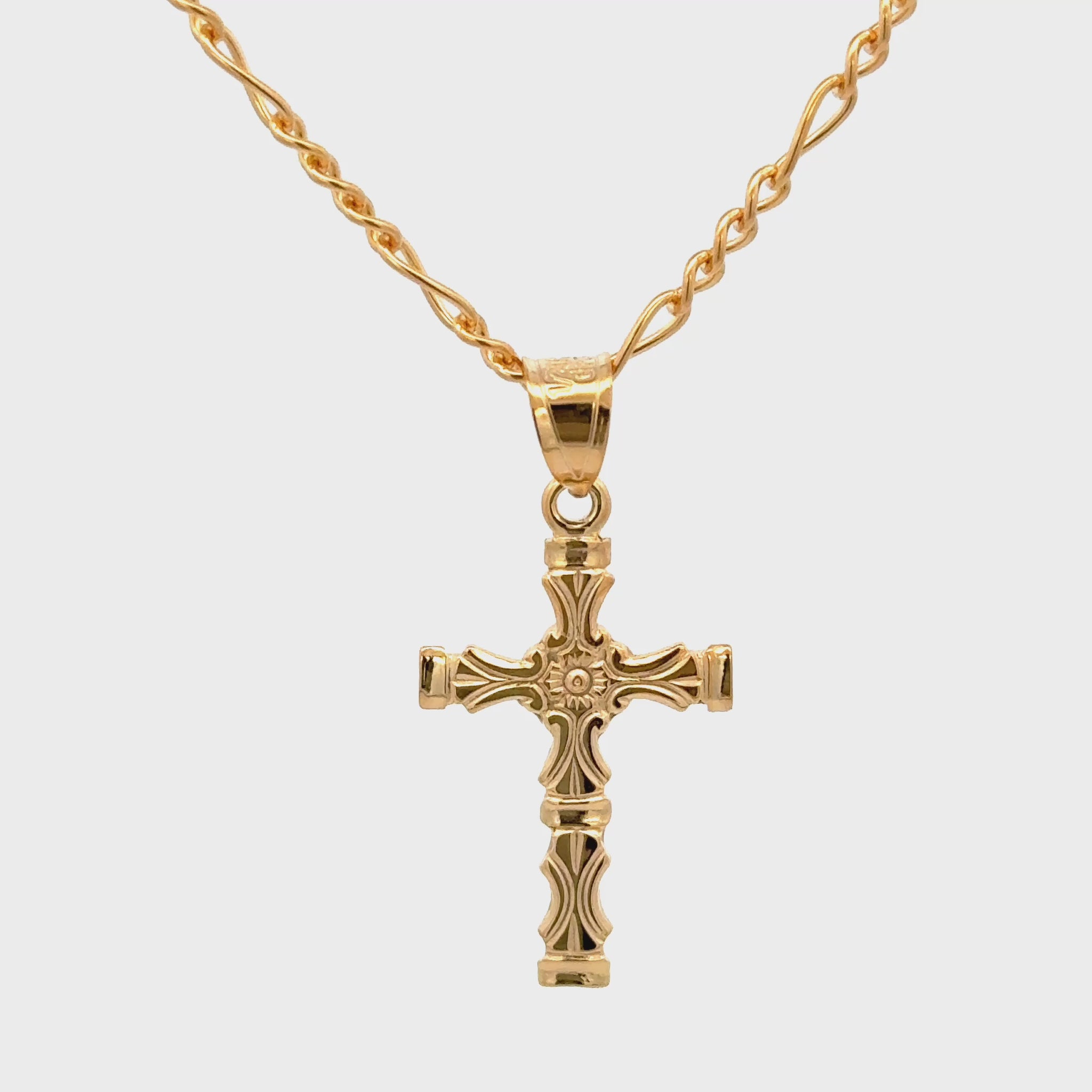 Solid 14K double bonded gold cross pendant with bold scrollwork and sculpted detailing, fine Christian jewelry. S Pendant Only on chain video