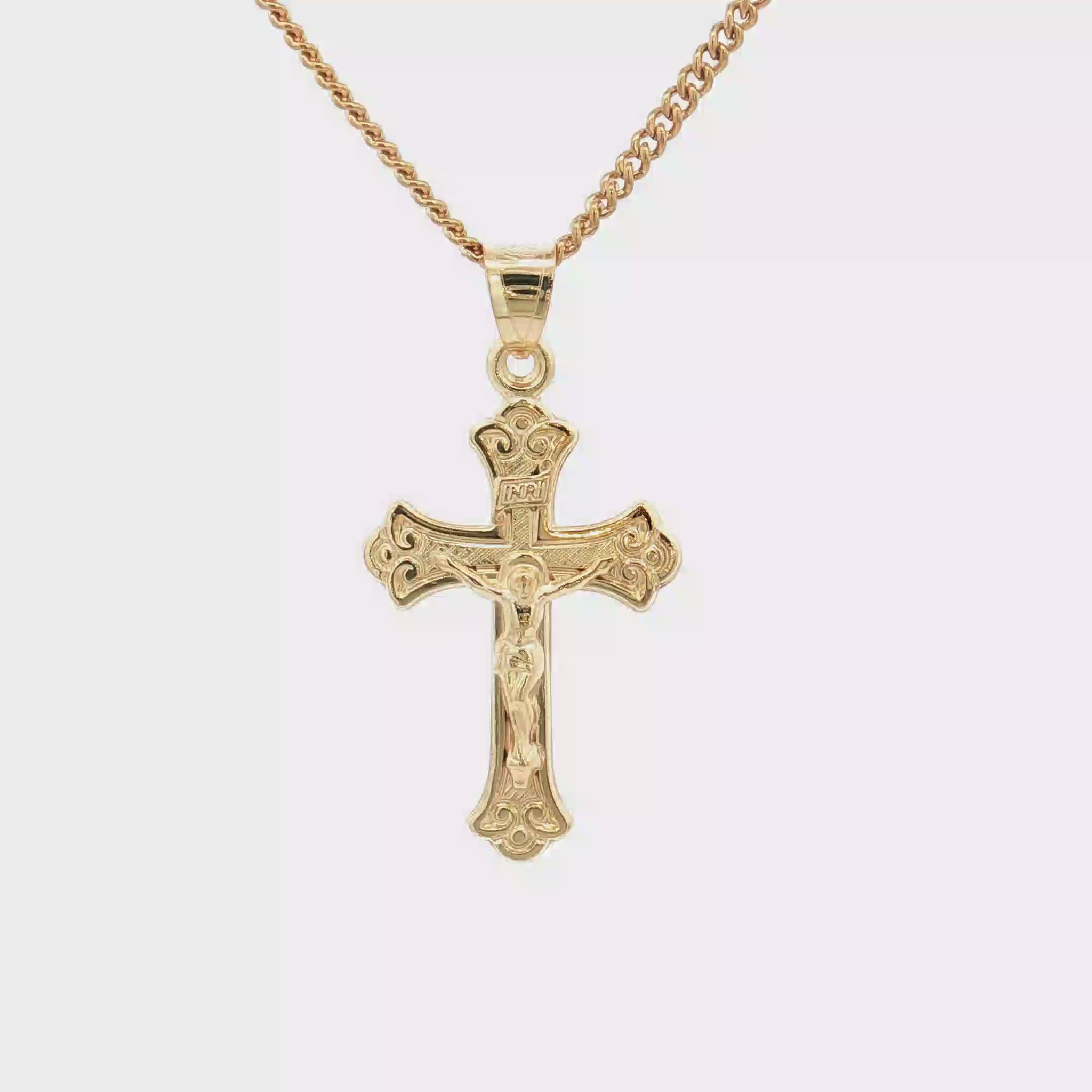 Solid 14K Double Bonded Gold INRI Crucifix M S sizes pendant only video