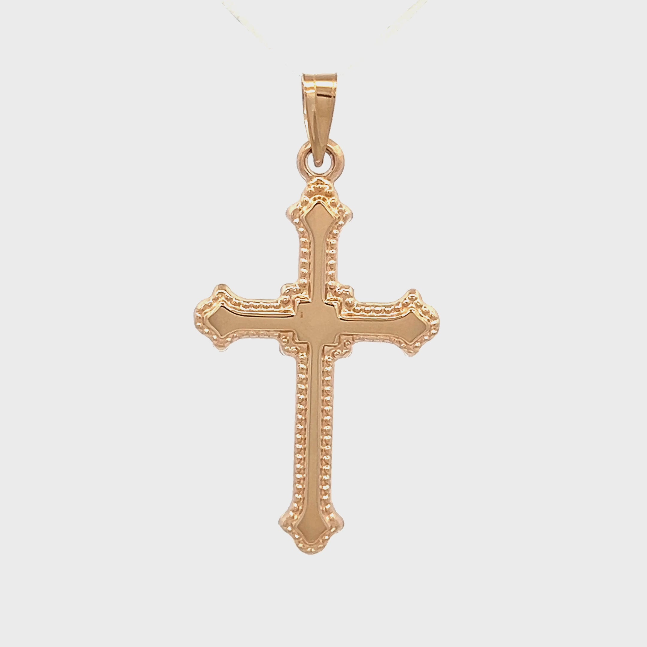 Solid 14K Double Bonded Gold Cross M size Budded edge pendant only video