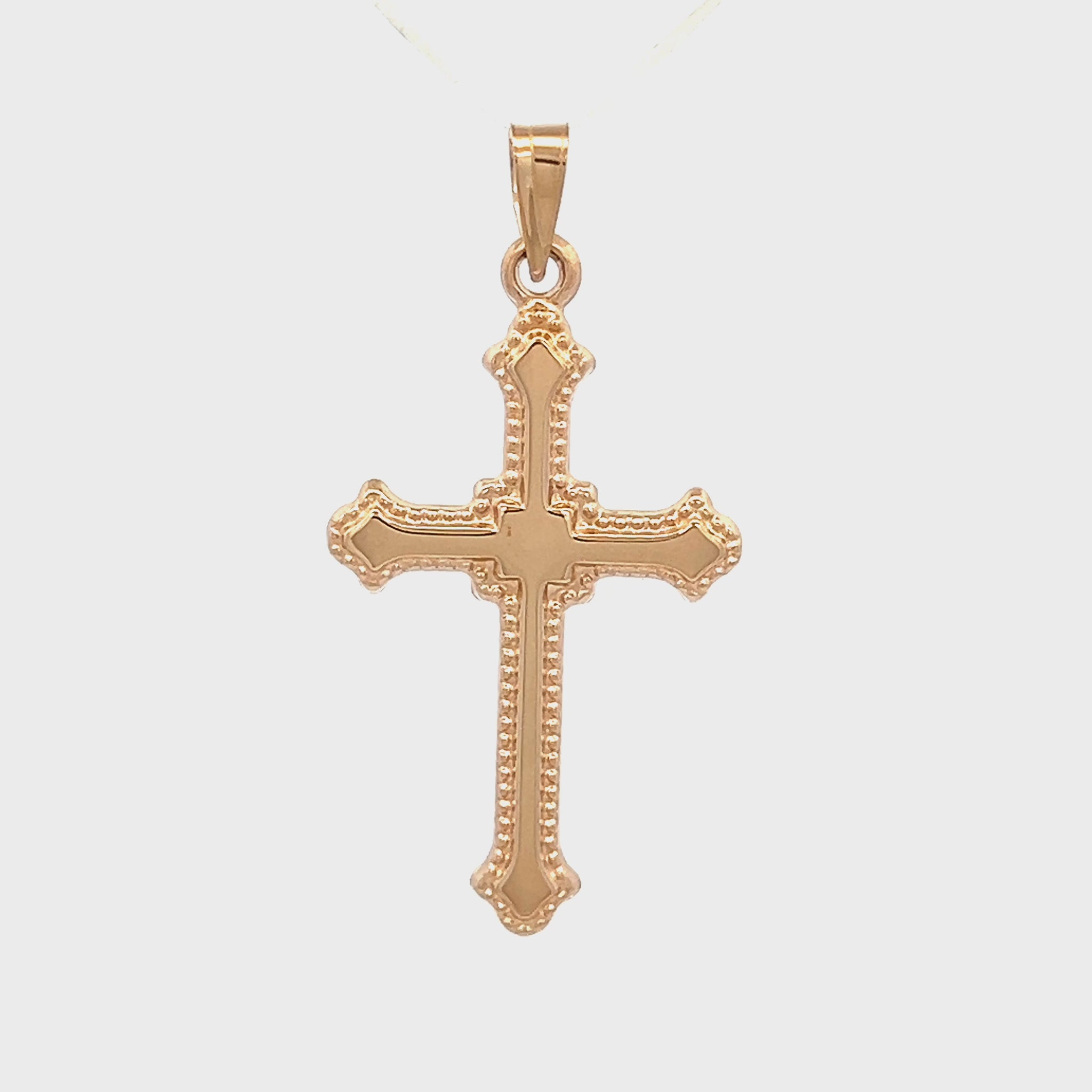 Solid 14K Double Bonded Gold Cross M size Budded edge pendant only video