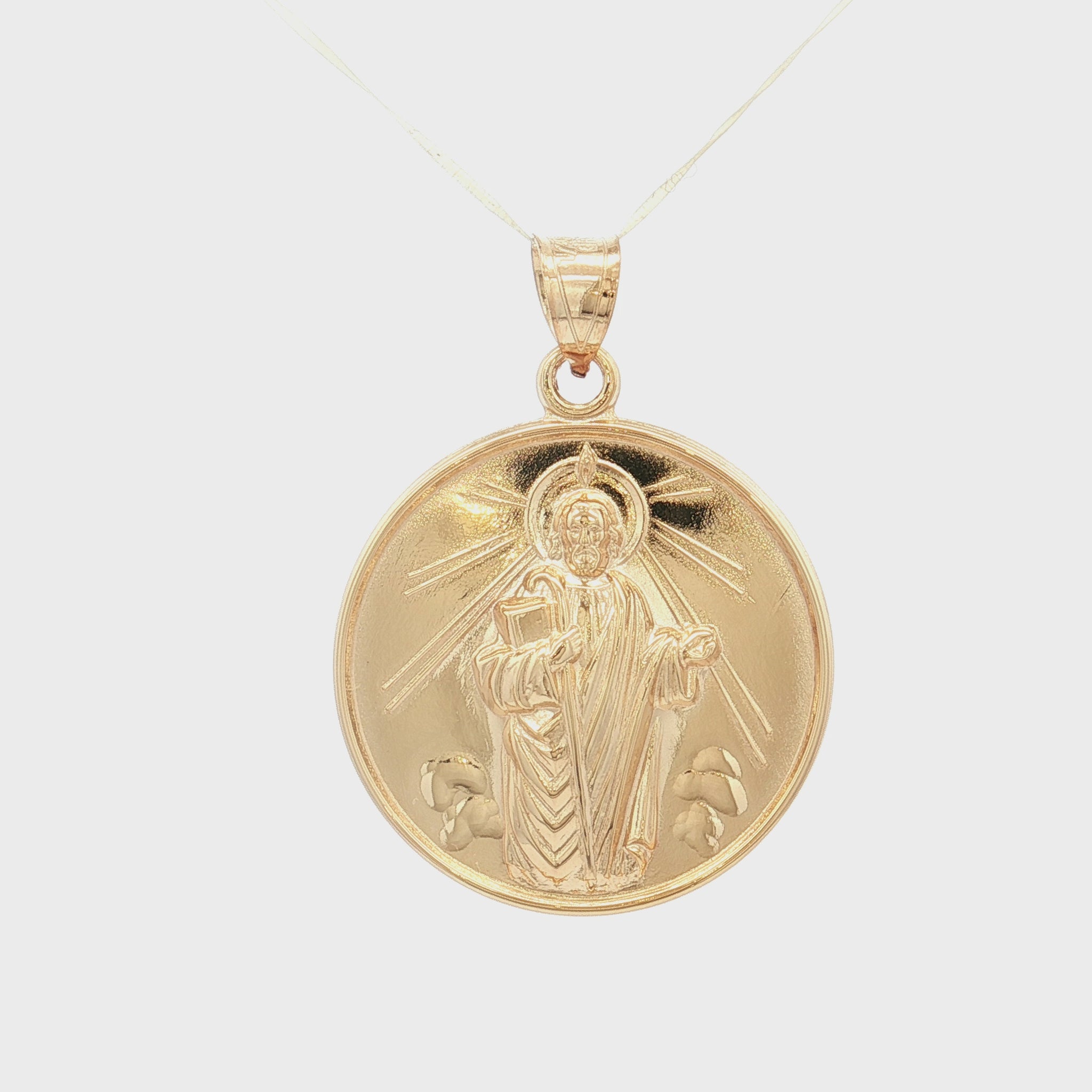 Solid 14K Double Bonded Gold Saint Jude pendant medal pendant only image size XL (1") XS (1/2") video