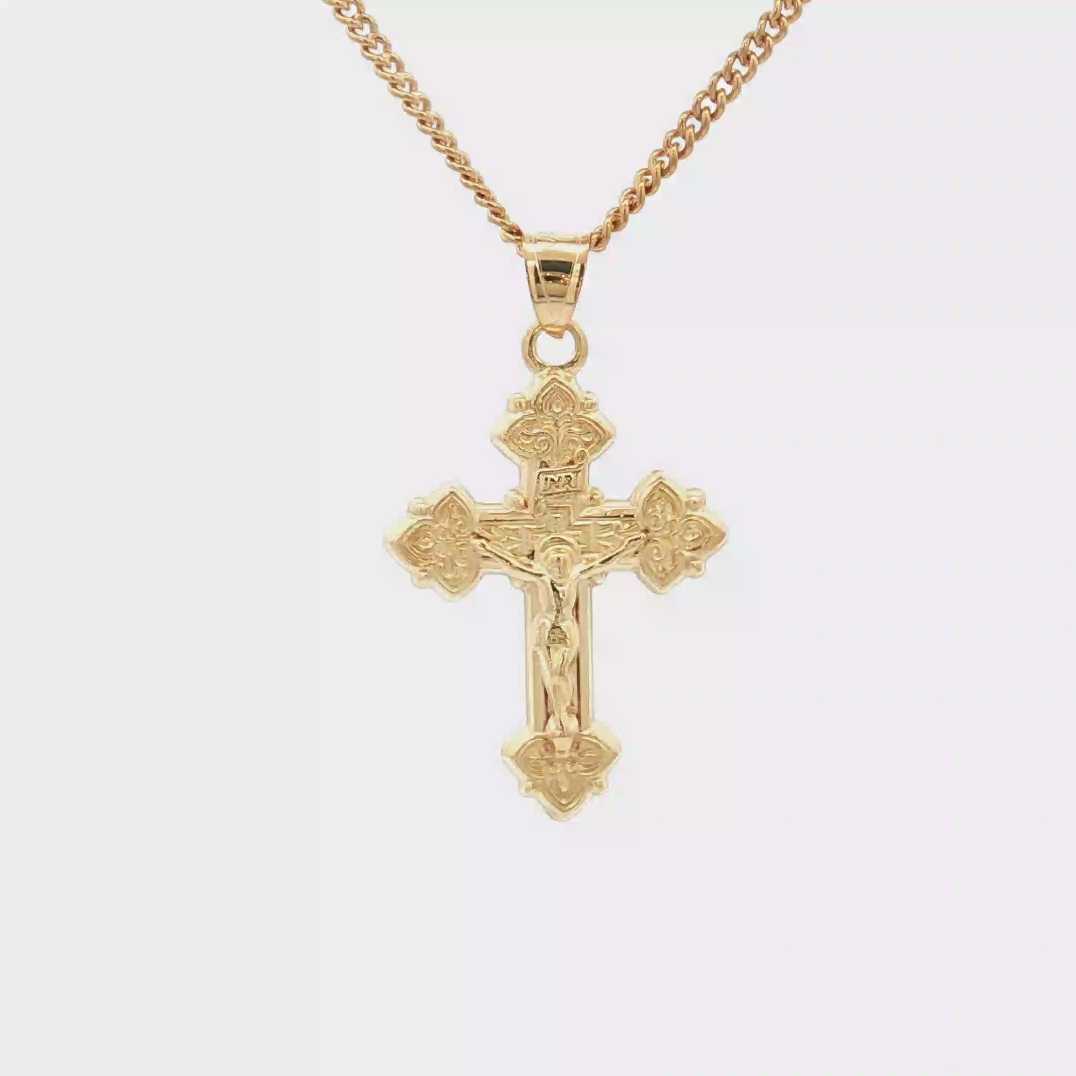 Solid 14K Double Bonded Gold intricate design crucifix M size pendant only video