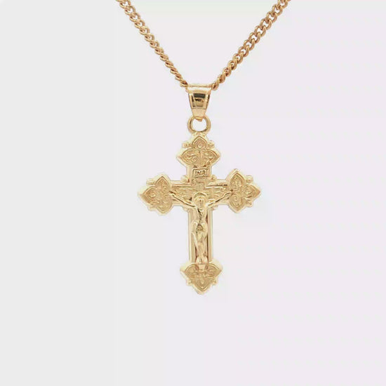 Solid 14K Double Bonded Gold intricate design crucifix M size pendant only video