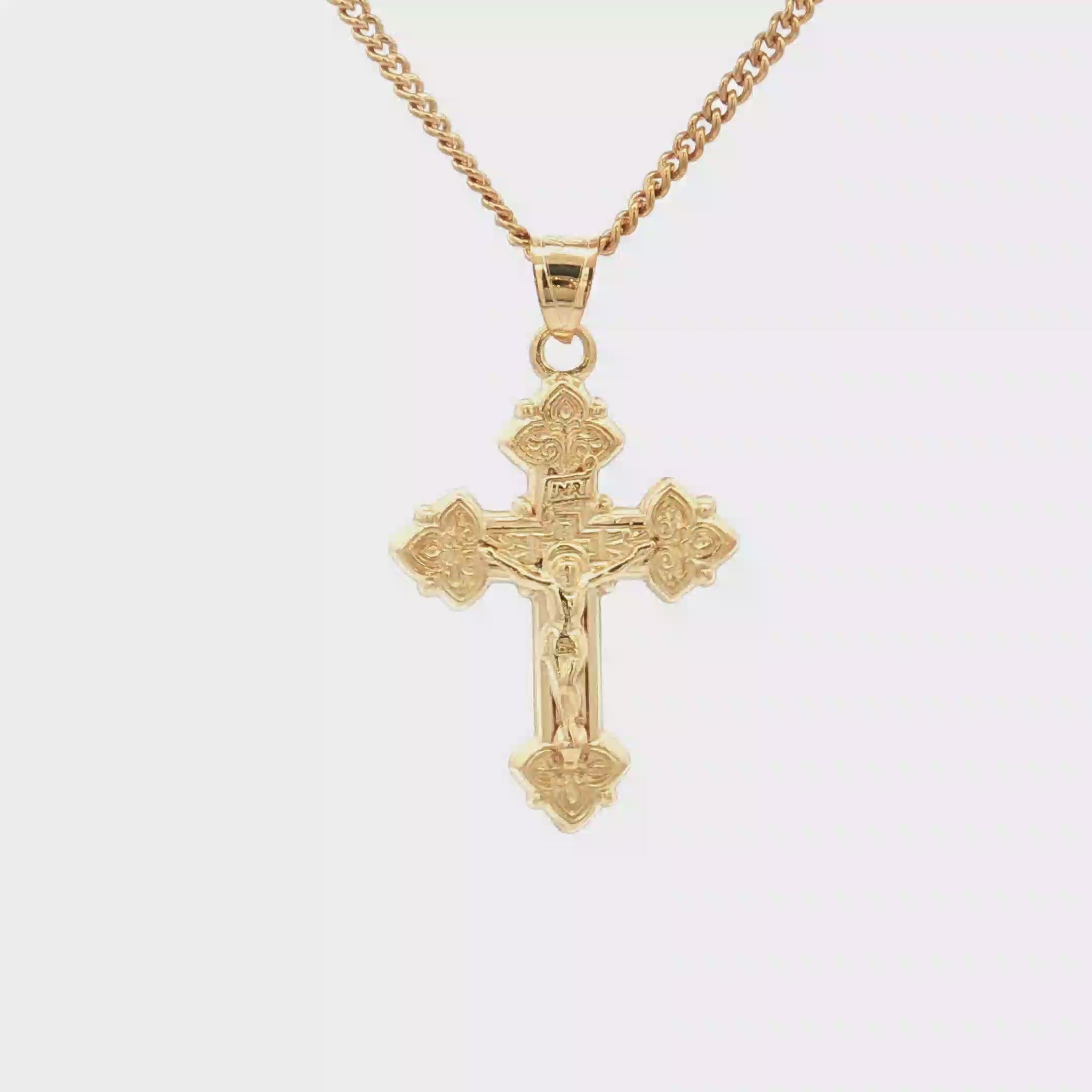 Solid 14K Double Bonded Gold intricate design crucifix M size pendant only video
