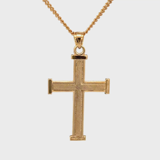 14K double‑bonded gold Cross pendant with texture design high‑polish finish on cable chain video
