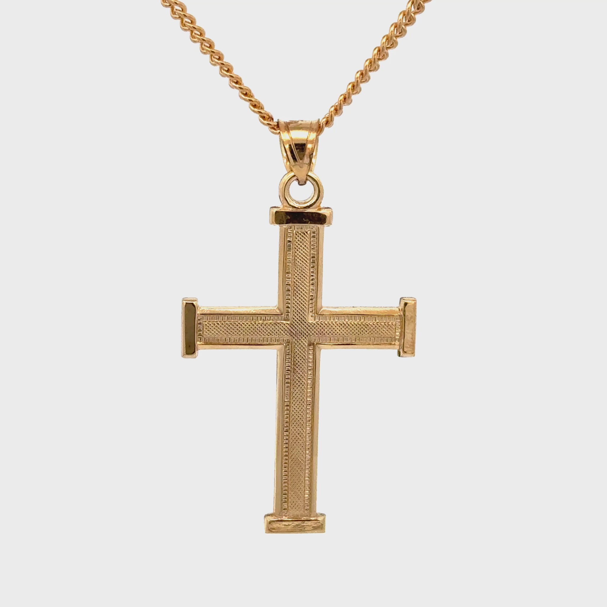 14K double‑bonded gold Cross pendant with texture design high‑polish finish on cable chain video