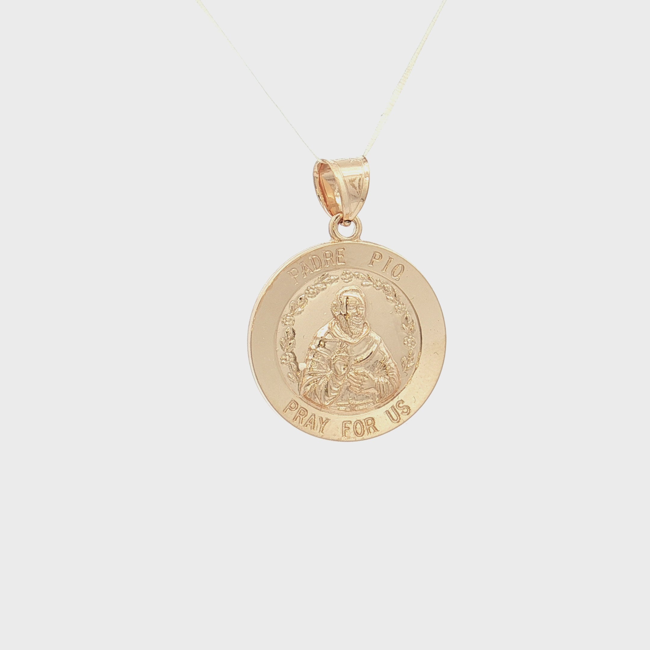 Solid 14K Double Bonded Gold Padre Pio pendant medal pendant only image size M (size of Dime) video