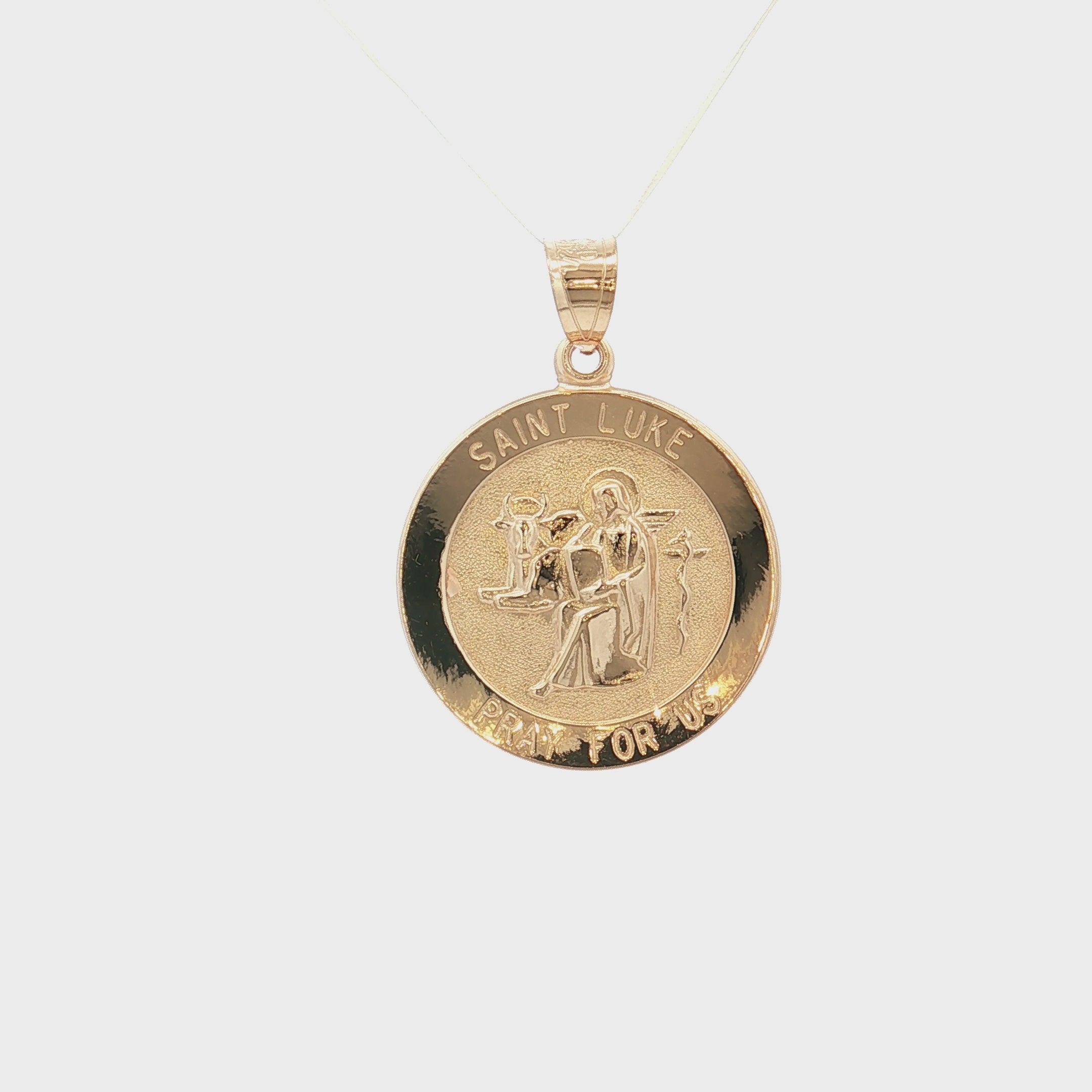 Solid 14K Double Bonded Gold Saint Luke pendant medal pendant only image size L (size of Nickel) M (size of Dime) video