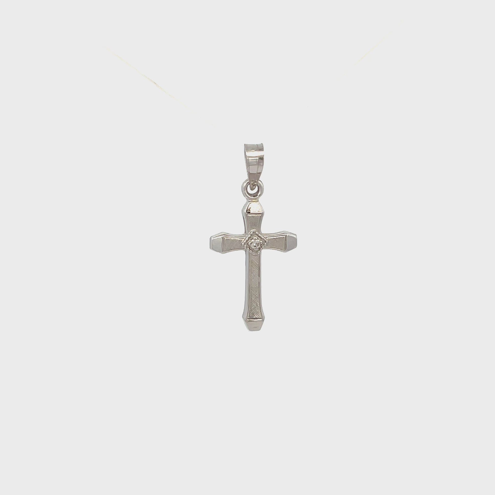 14K White Gold Diamond Cross XS