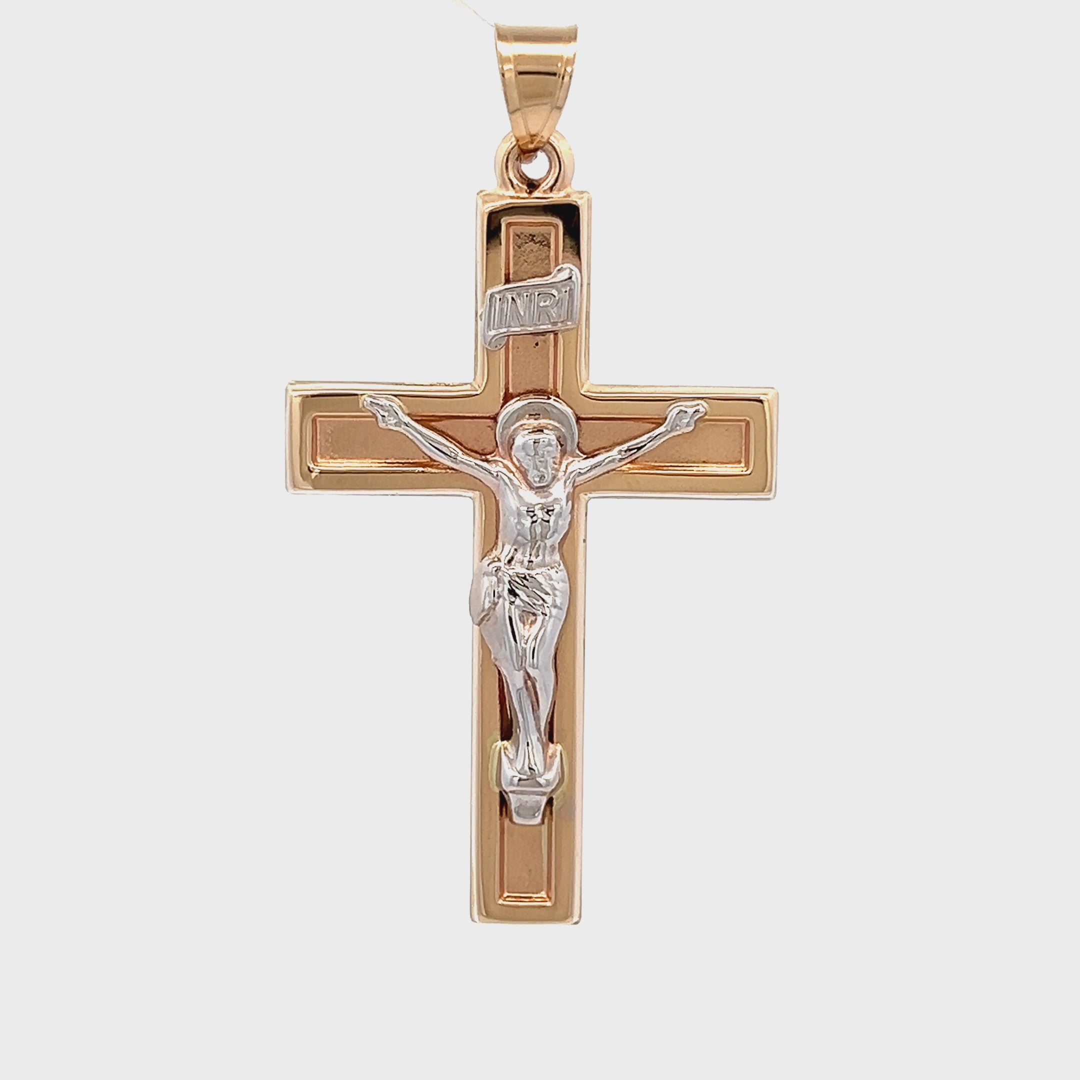 14K Two Tone Gold INRI Crucifix Pendant | Religious Jewelry