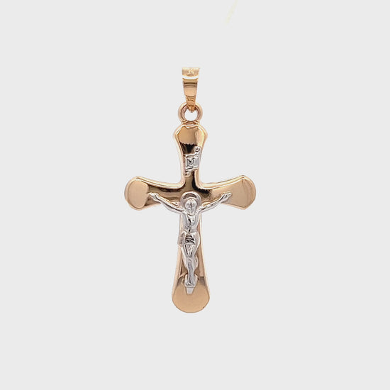 14K Two Tone Gold Rounded Crucifix M S XS