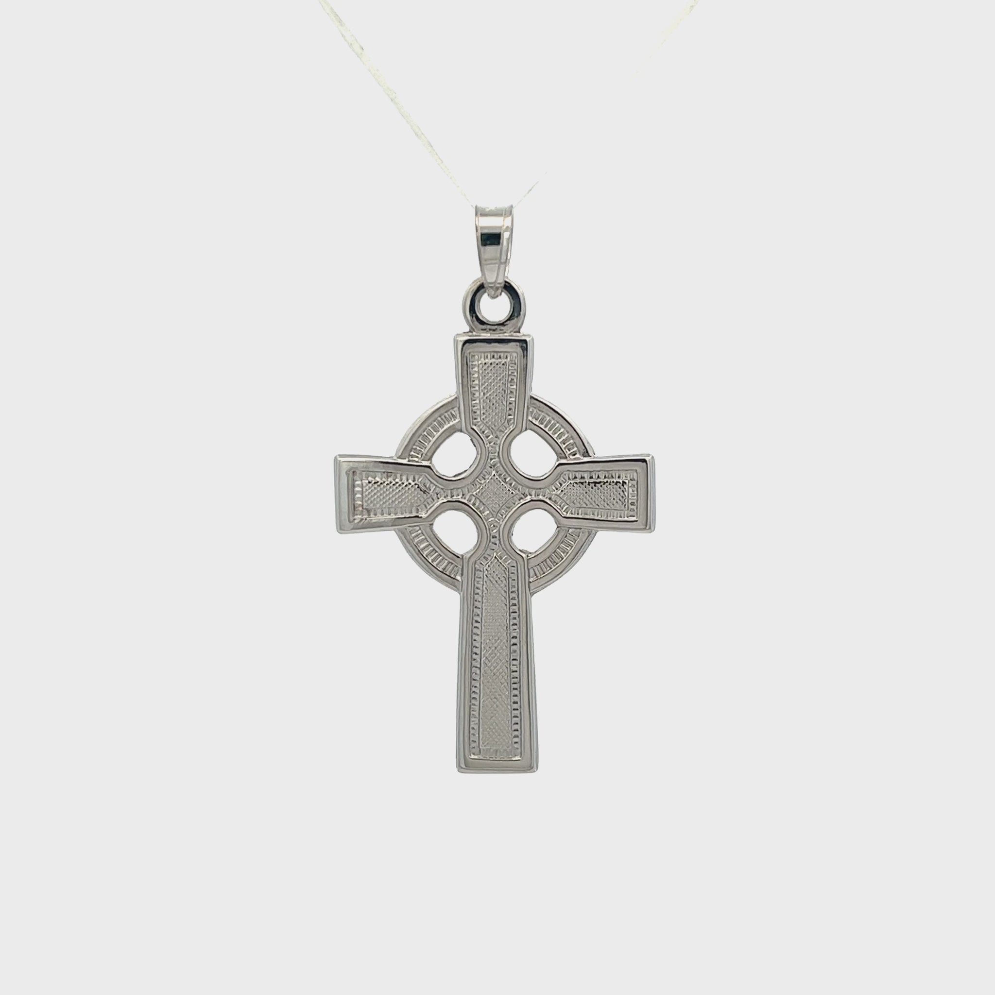 14K White Gold Celtic Cross L S