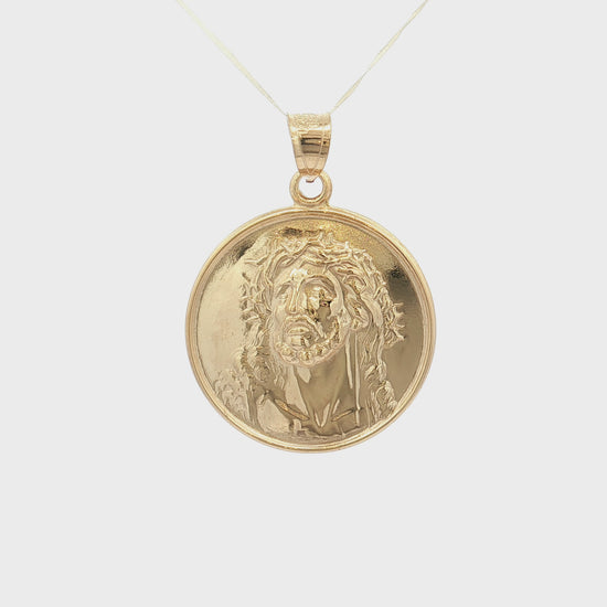 Solid 14K Double Bonded Gold Ecce Homo Jesus Head pendant medal pendant only image size XL (1") XS (1/2") video