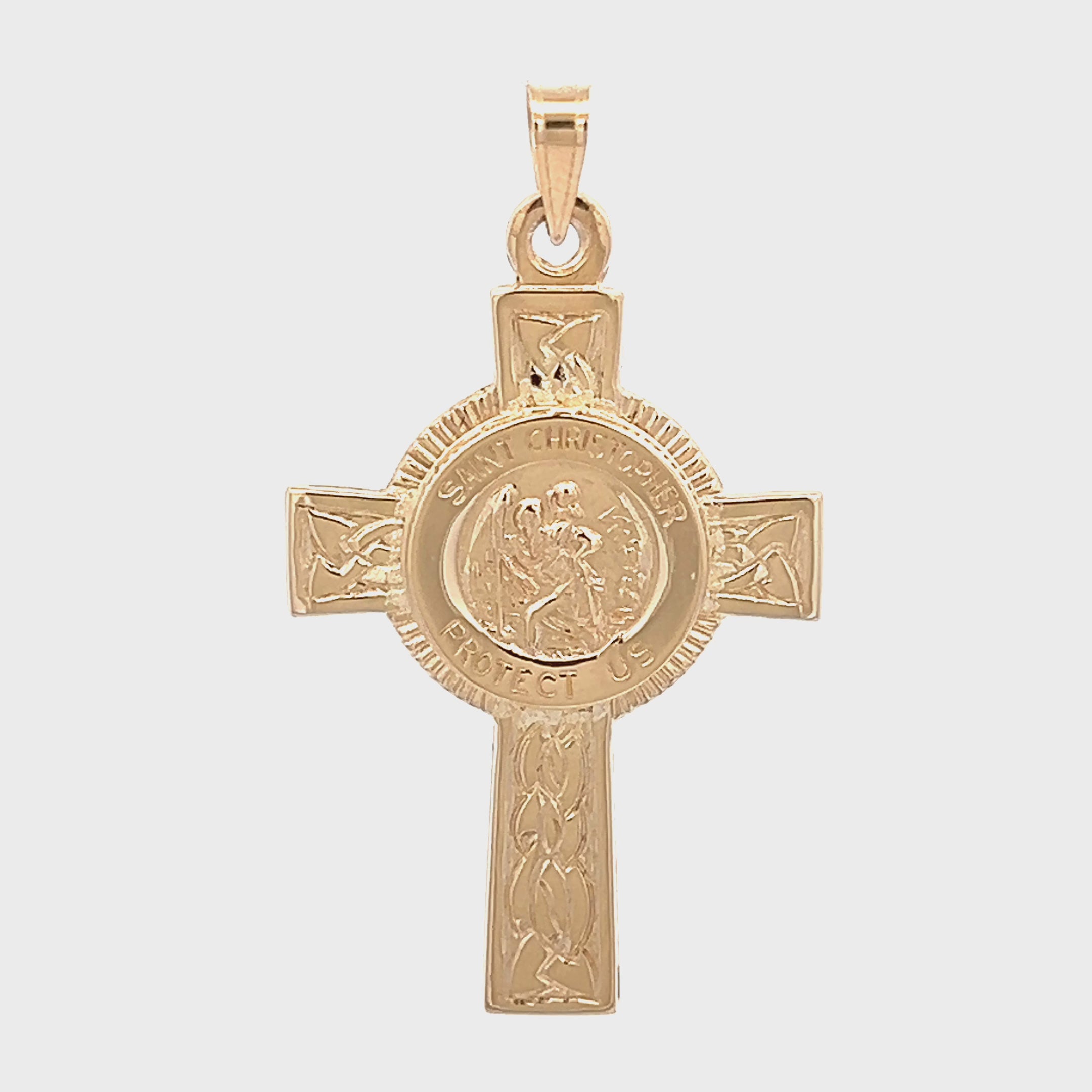 Solid 14K Yellow Gold L Saint Christopher Cross Pendant video