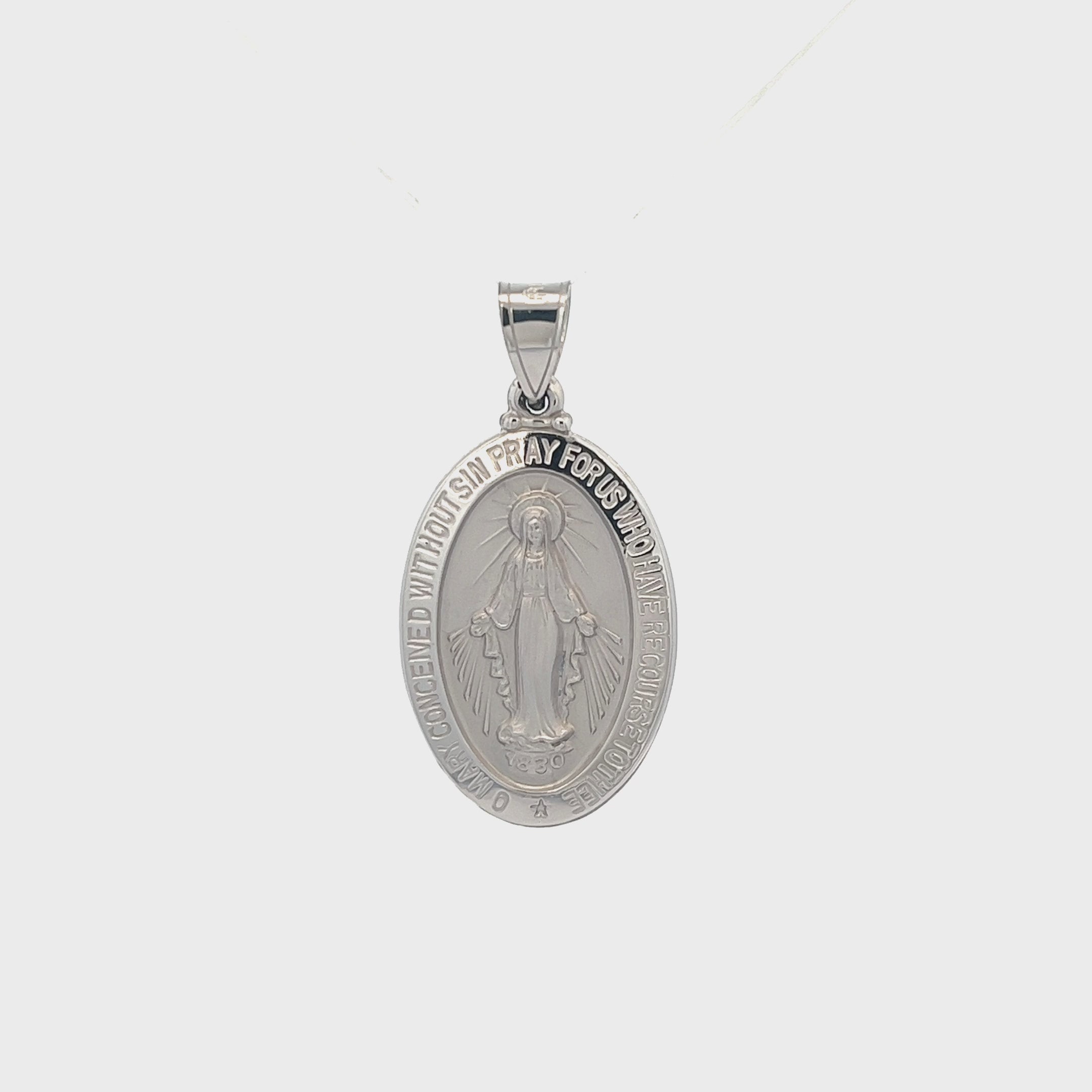 14K White Gold Miraculous Medal L M S XS