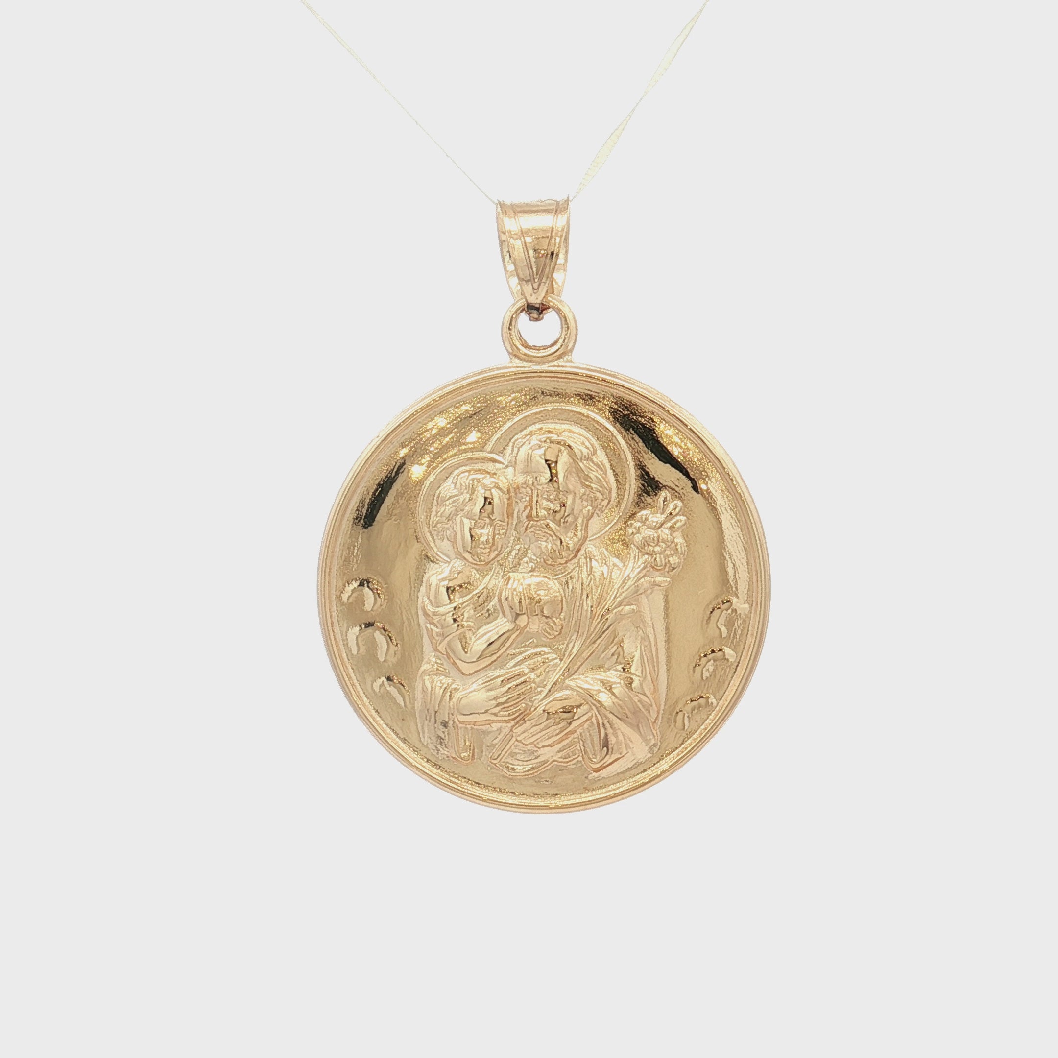 Solid 14K Double Bonded Gold Saint Joseph pendant medal pendant only image size XL (1") XS (1/2") video