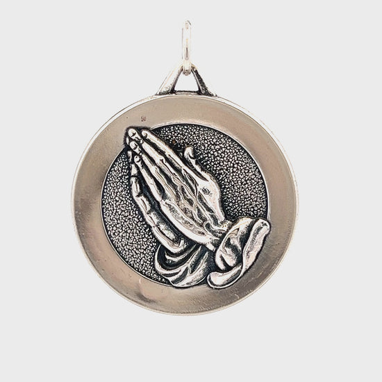 925 Antiqued Silver Praying Hands Medal XXL XL