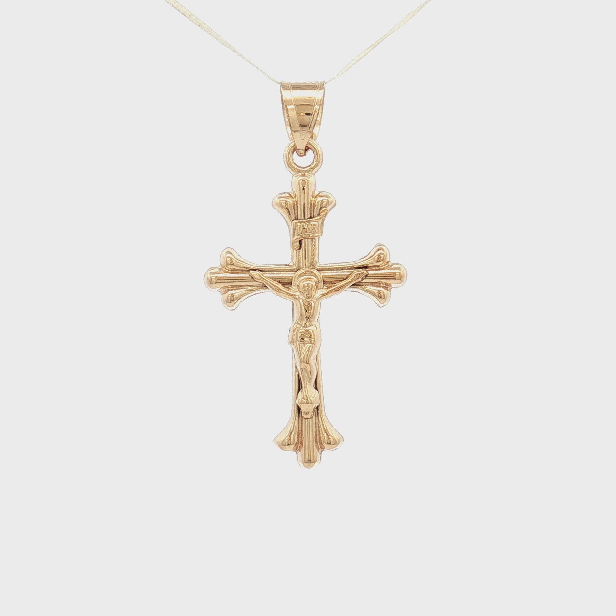 Solid 14K Double Bonded Gold Cathedral INRI Crucifix pendant only video