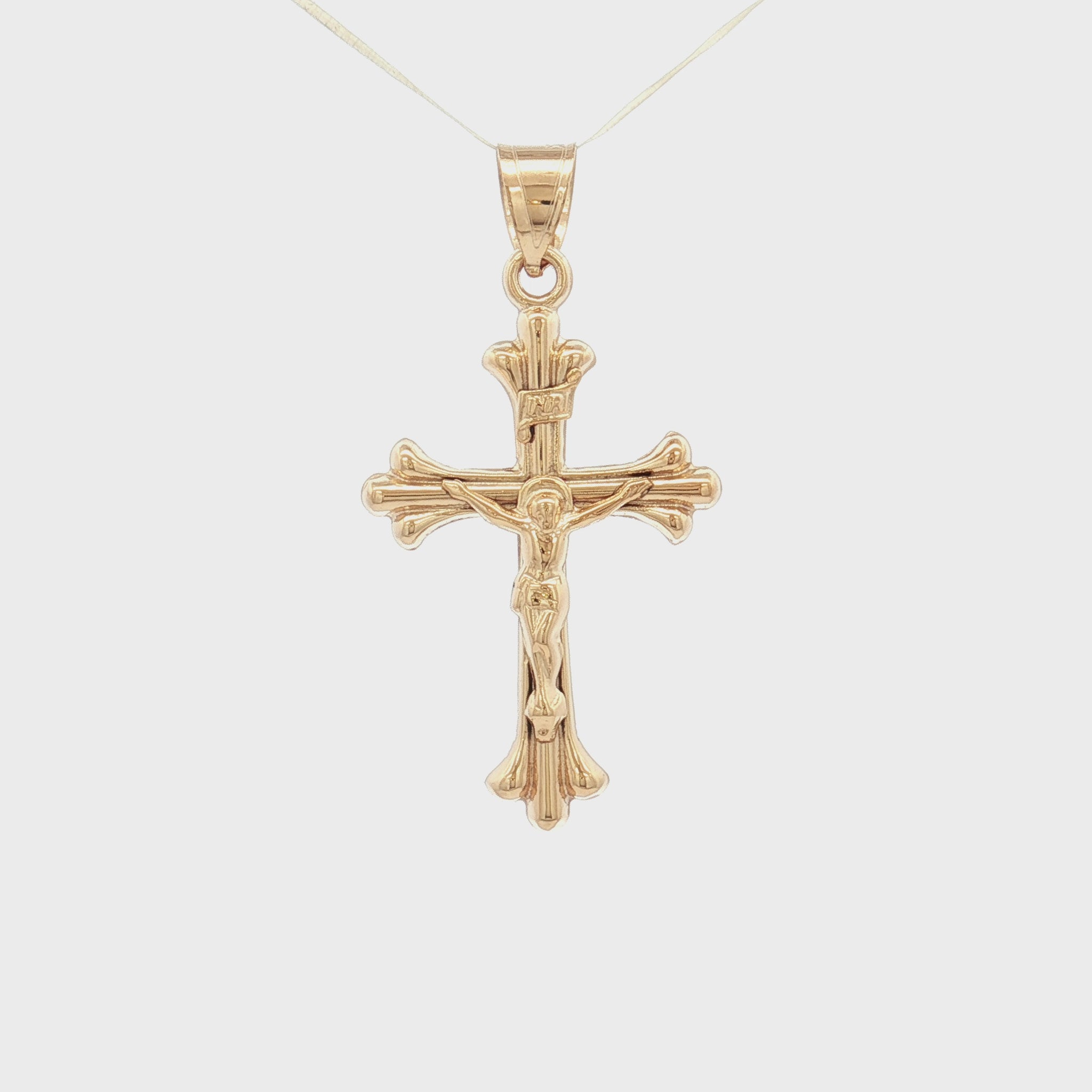 Solid 14K Double Bonded Gold Cathedral INRI Crucifix pendant only video