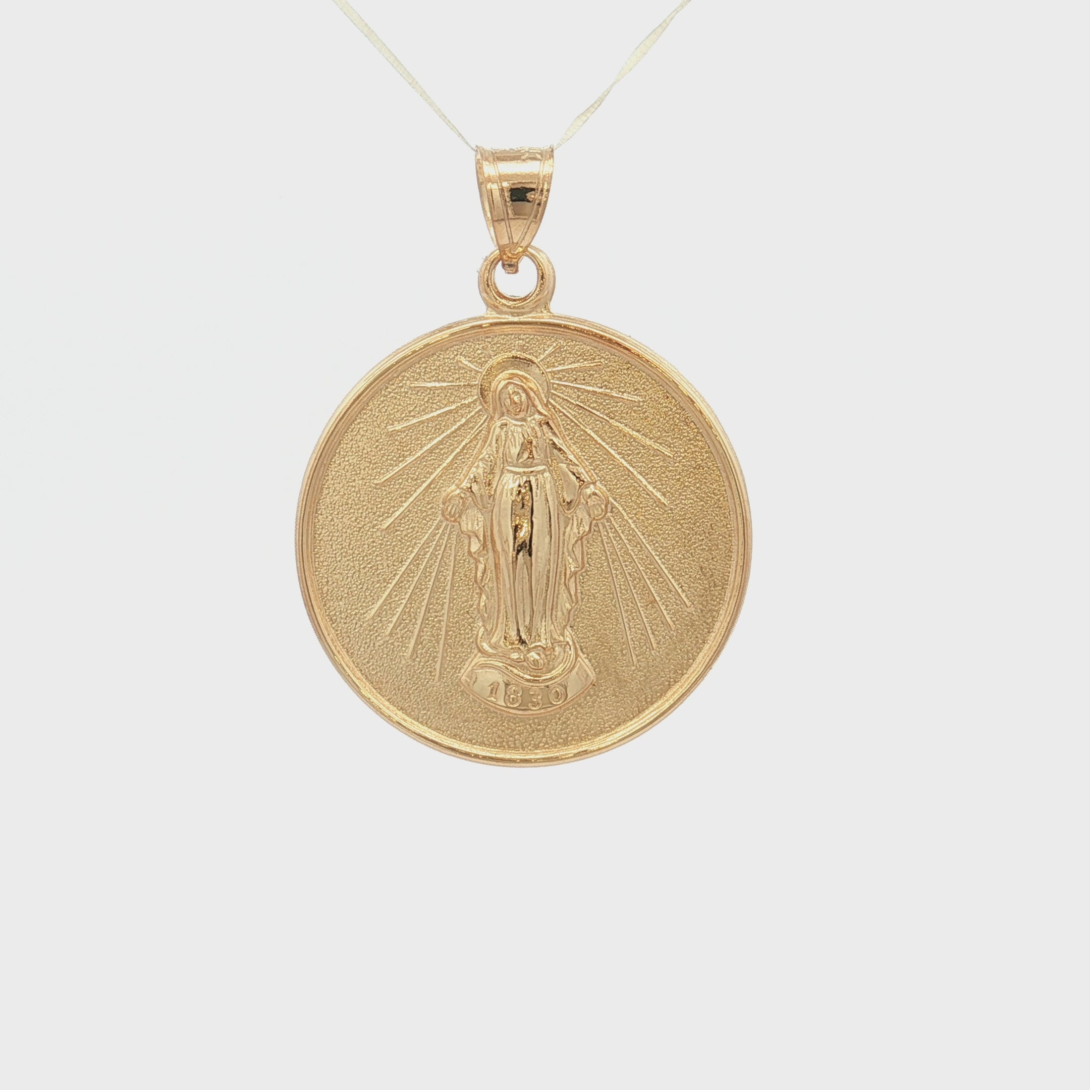 Solid 14K Double Bonded Gold Miraculous Virgin Mary pendant medal pendant only image size XL (1") XS (1/2") video