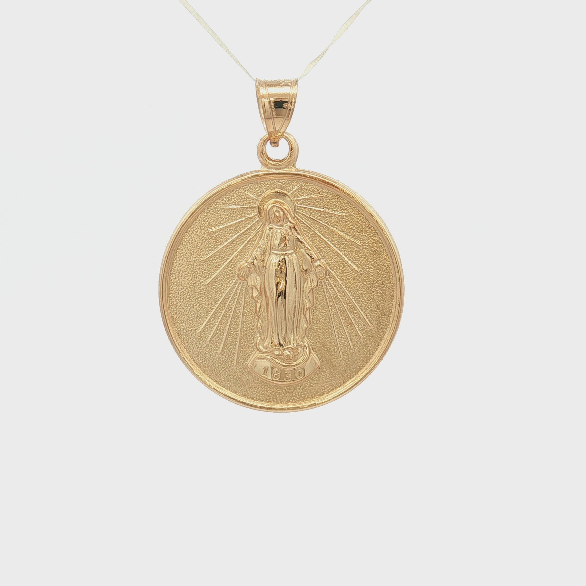 Solid 14K Double Bonded Gold Miraculous Virgin Mary pendant medal pendant only image size XL (1") XS (1/2") video