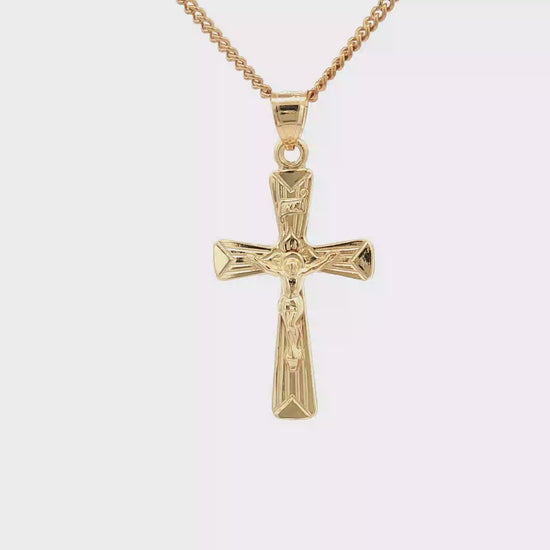 Solid 14K Double Bonded Gold Flower INRI Crucifix pendant only M S size video image