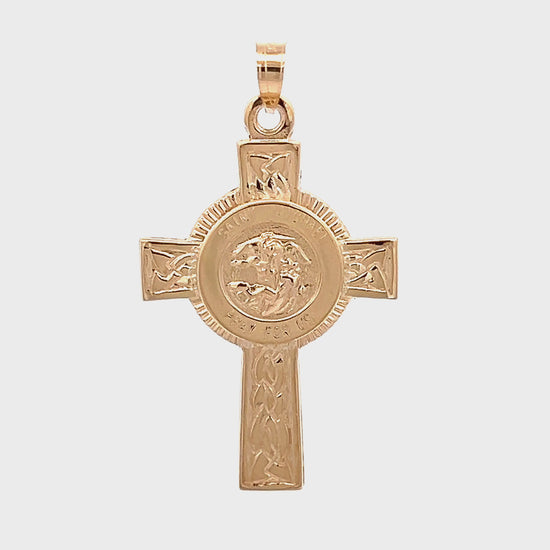 Solid 14K Yellow Gold Saint Michael Cross Pendant L video