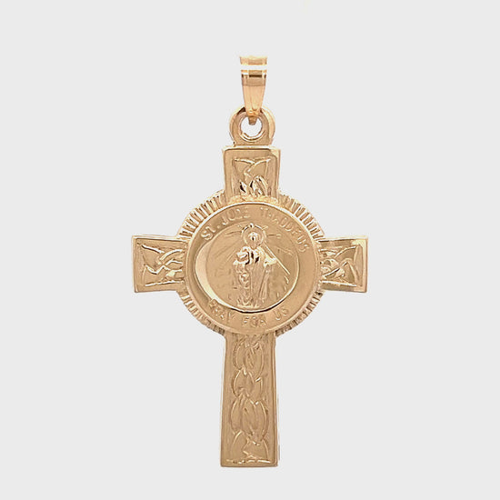 Solid 14K Yellow Gold Saint Jude Cross Pendant L video