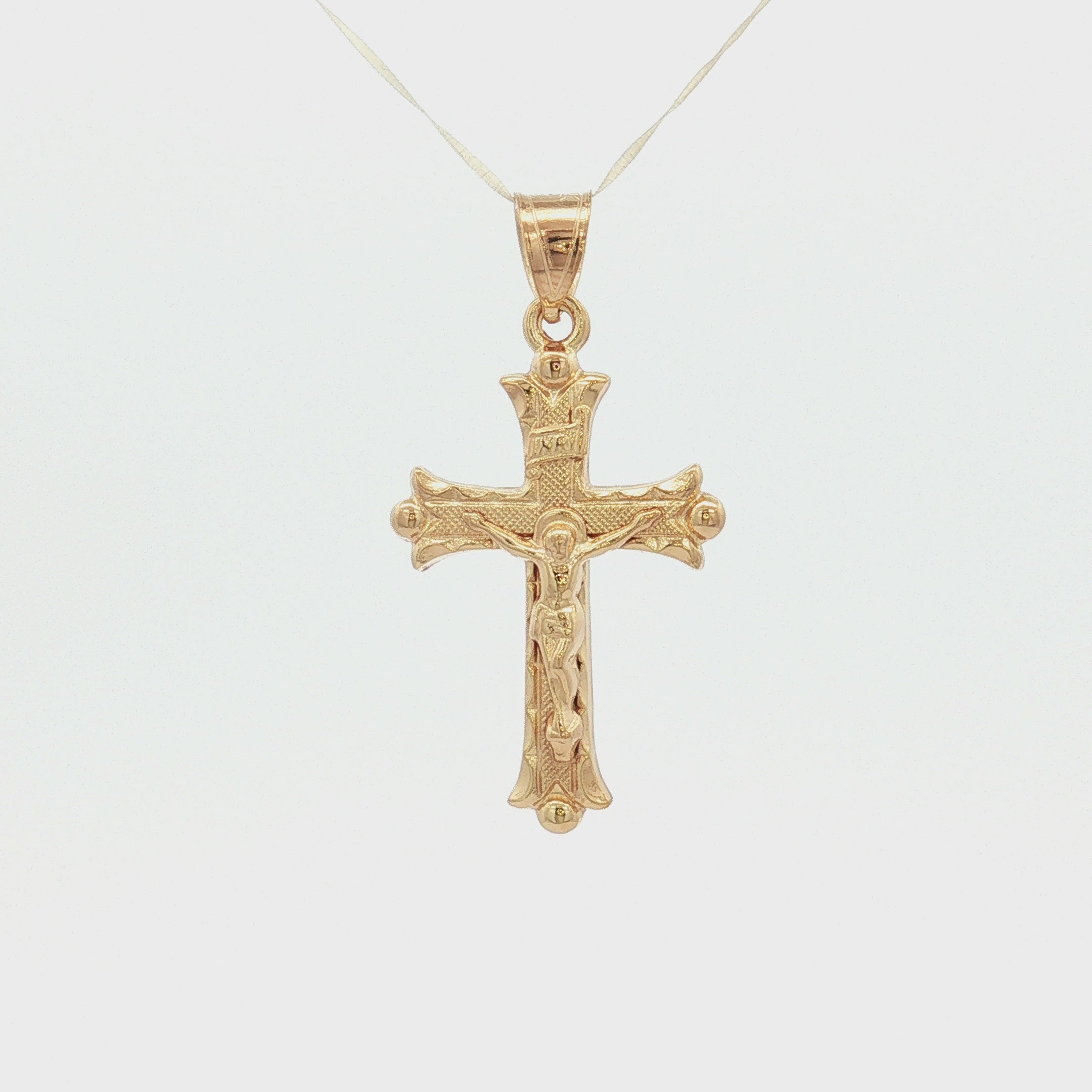 Solid 14K Double Bonded Gold Florentine INRI Crucifix M pendant only video