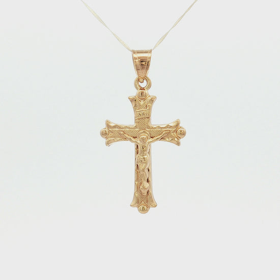 Solid 14K Double Bonded Gold Florentine INRI Crucifix M pendant only video