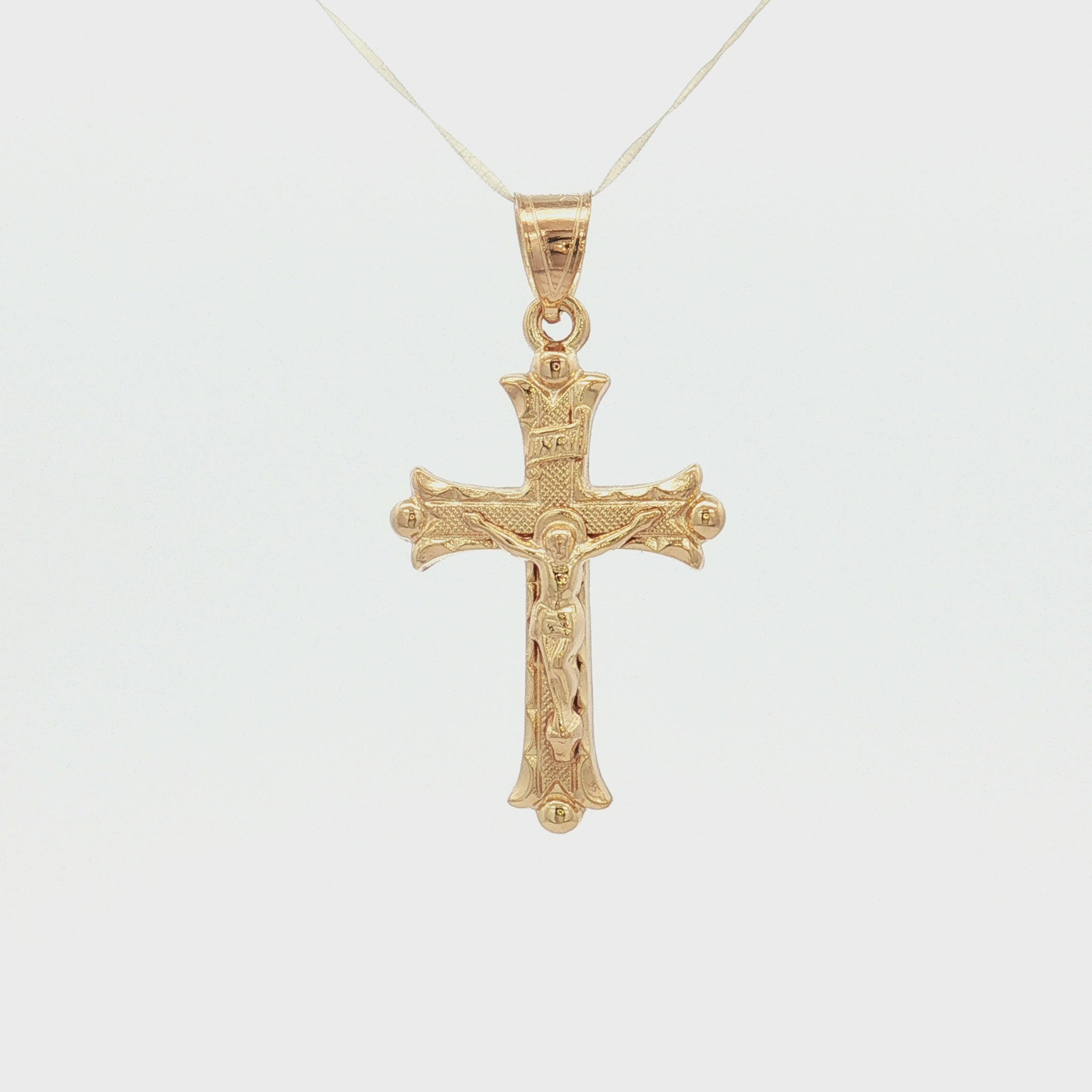 Solid 14K Double Bonded Gold Florentine INRI Crucifix M pendant only video