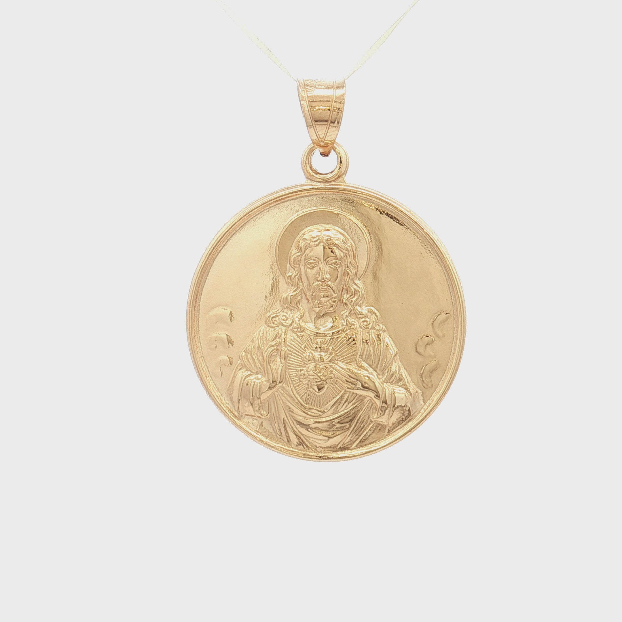 Solid 14K Double Bonded Gold Sacred Heart of Jesus pendant medal pendant only image size XL (1") XS (1/2") video