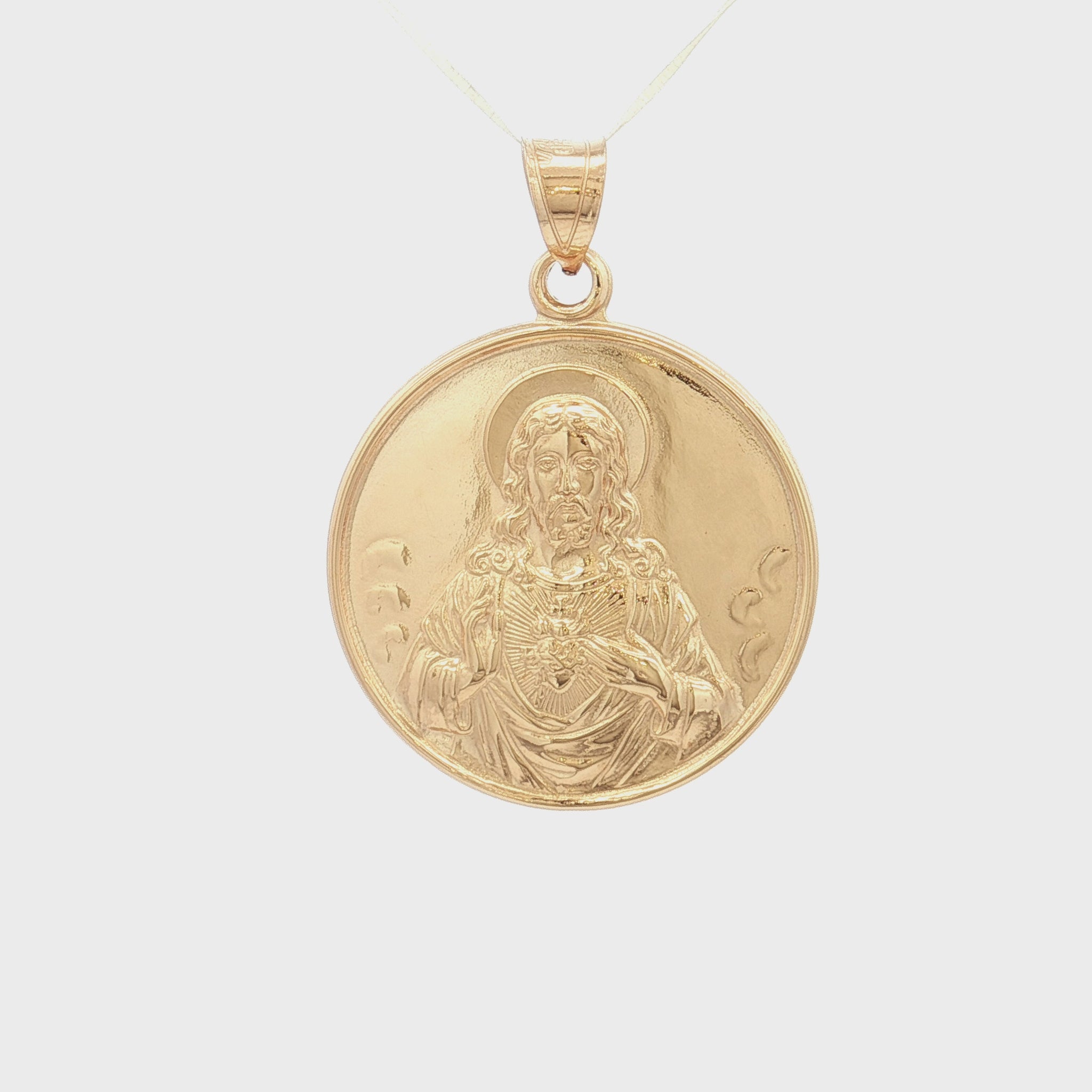 Solid 14K Double Bonded Gold Sacred Heart of Jesus pendant medal pendant only image size XL (1") XS (1/2") video
