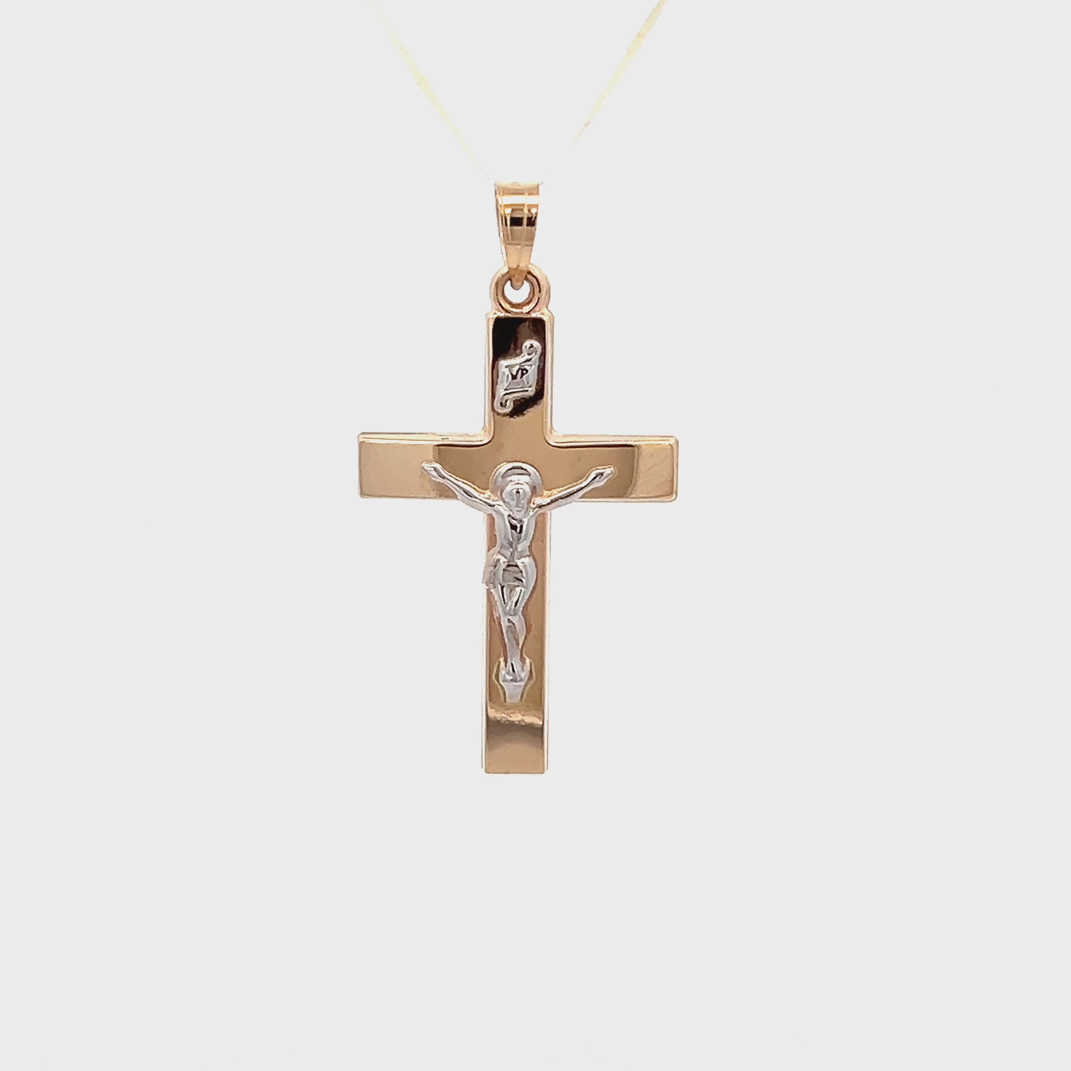 14K Two Tone Gold M Plain Polished INRI Crucifix video