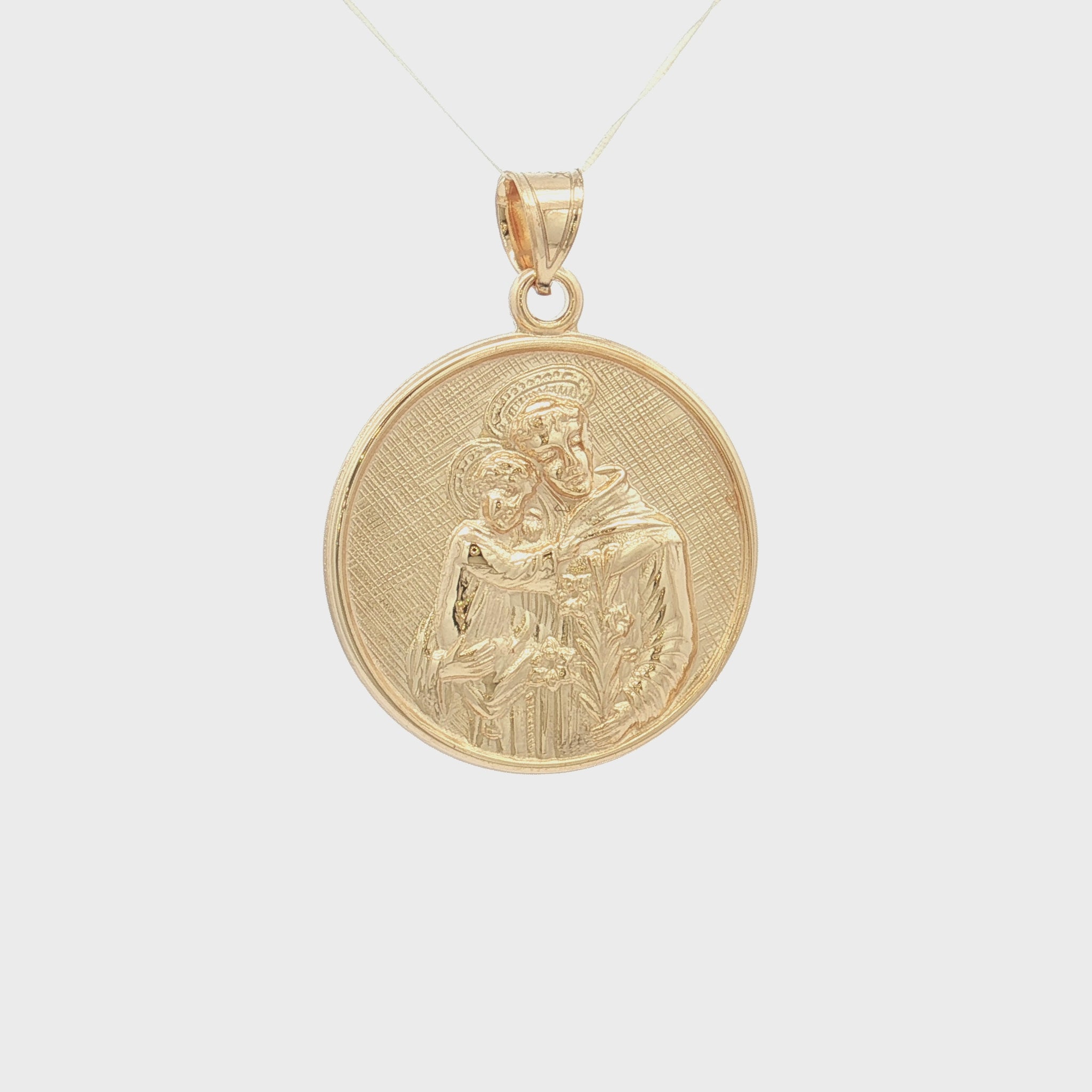 Solid 14K Double Bonded Gold Saint Anthony pendant medal pendant only image size XL (1") XS (1/2") video